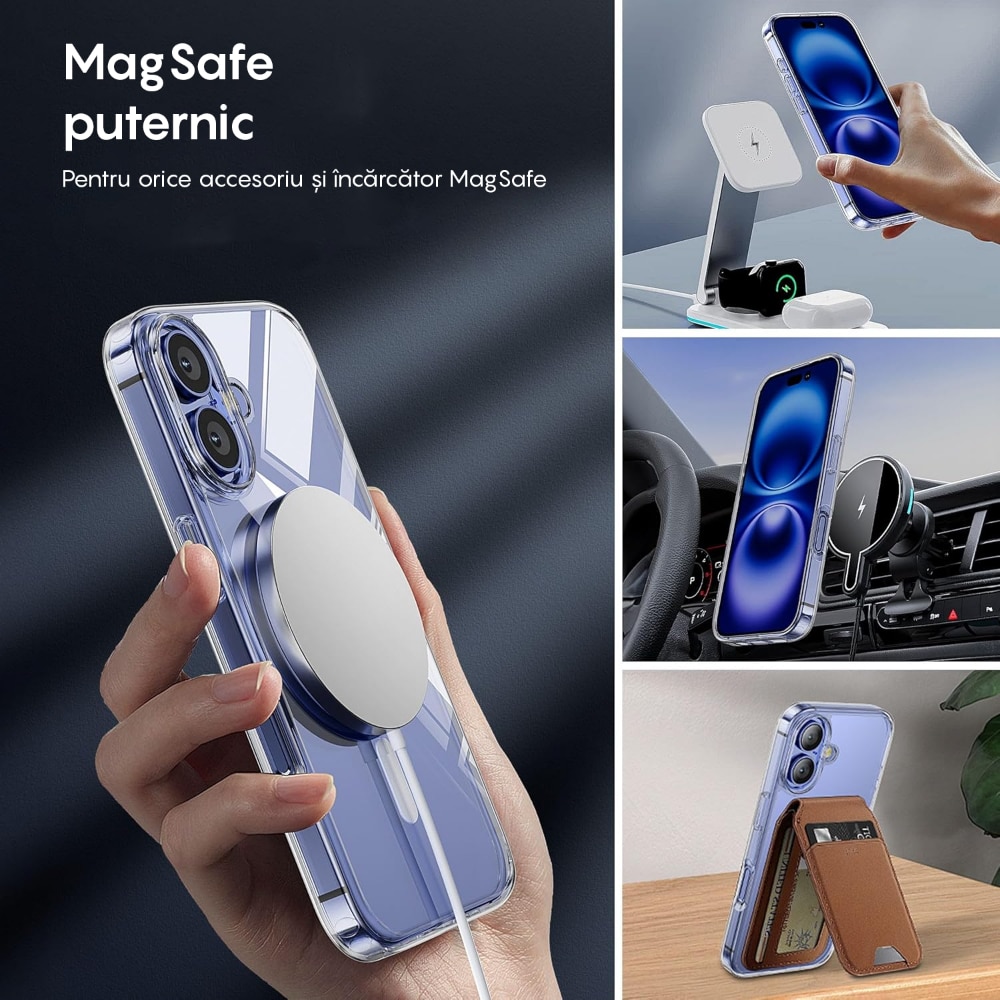 Husa compatibila cu Incarcare Magsafe pentru pentru Apple iPhone 16, CASEY STUDIOS™, Transparent, de Protectie, Slim, pentru Incarcare Wireless, Margini Ridicate pentru Protectia Ecranului si a Camerelor