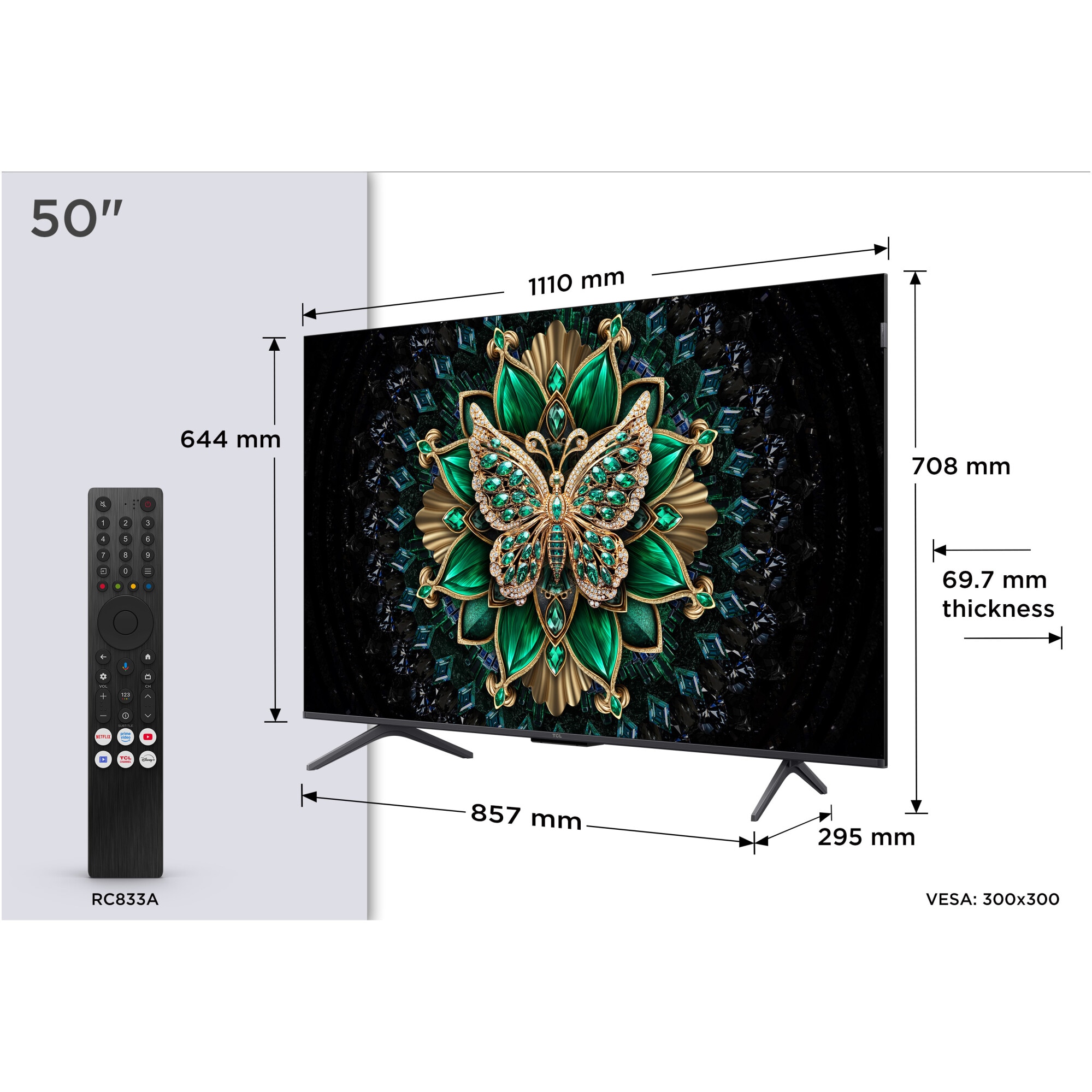 Televizor TCL QD-MiniLed 50C6K, 126 cm, Smart Google TV, 4K Ultra HD, 100Hz, Clasa E (Model 2025)