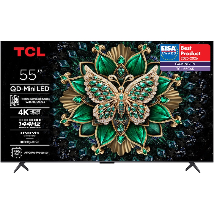 Televizor TCL QD-MiniLed 55C6K, 139 cm, Smart Google TV, 4K Ultra HD, 100Hz, Clasa F (Model 2025)