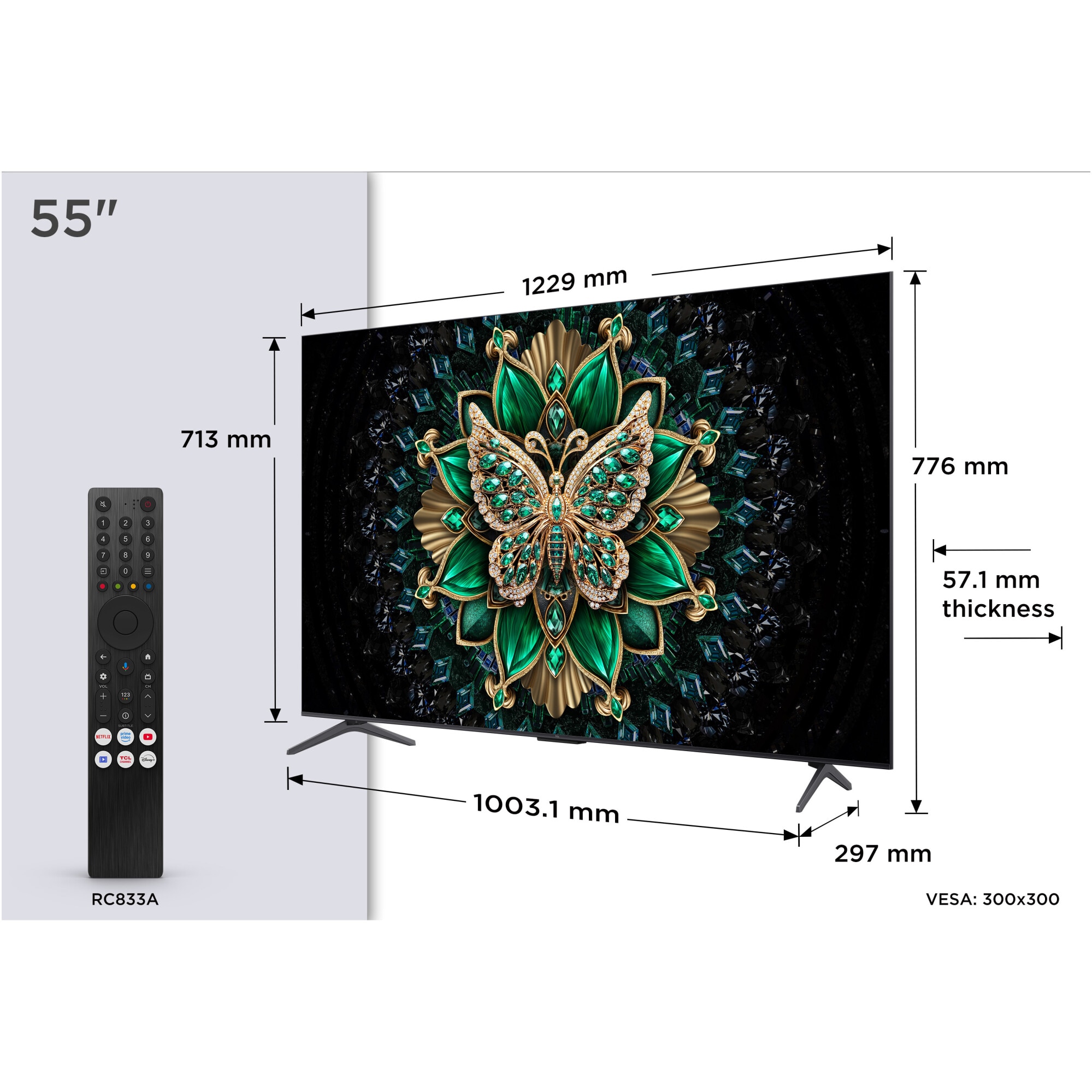 Televizor TCL QD-MiniLed 55C6K, 139 cm, Smart Google TV, 4K Ultra HD, 100Hz, Clasa F (Model 2025)
