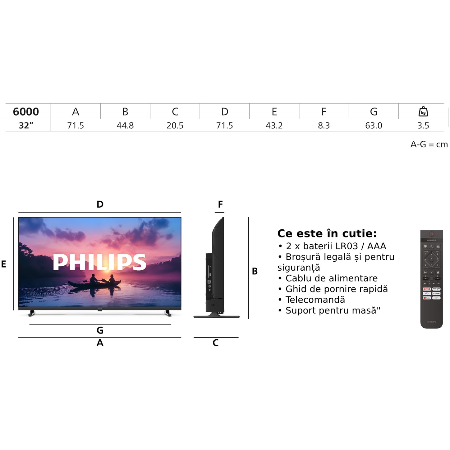 Televizor Philips LED 32PHS6000, 80 cm, Smart TV, HD, Clasa E (Model 2025)
