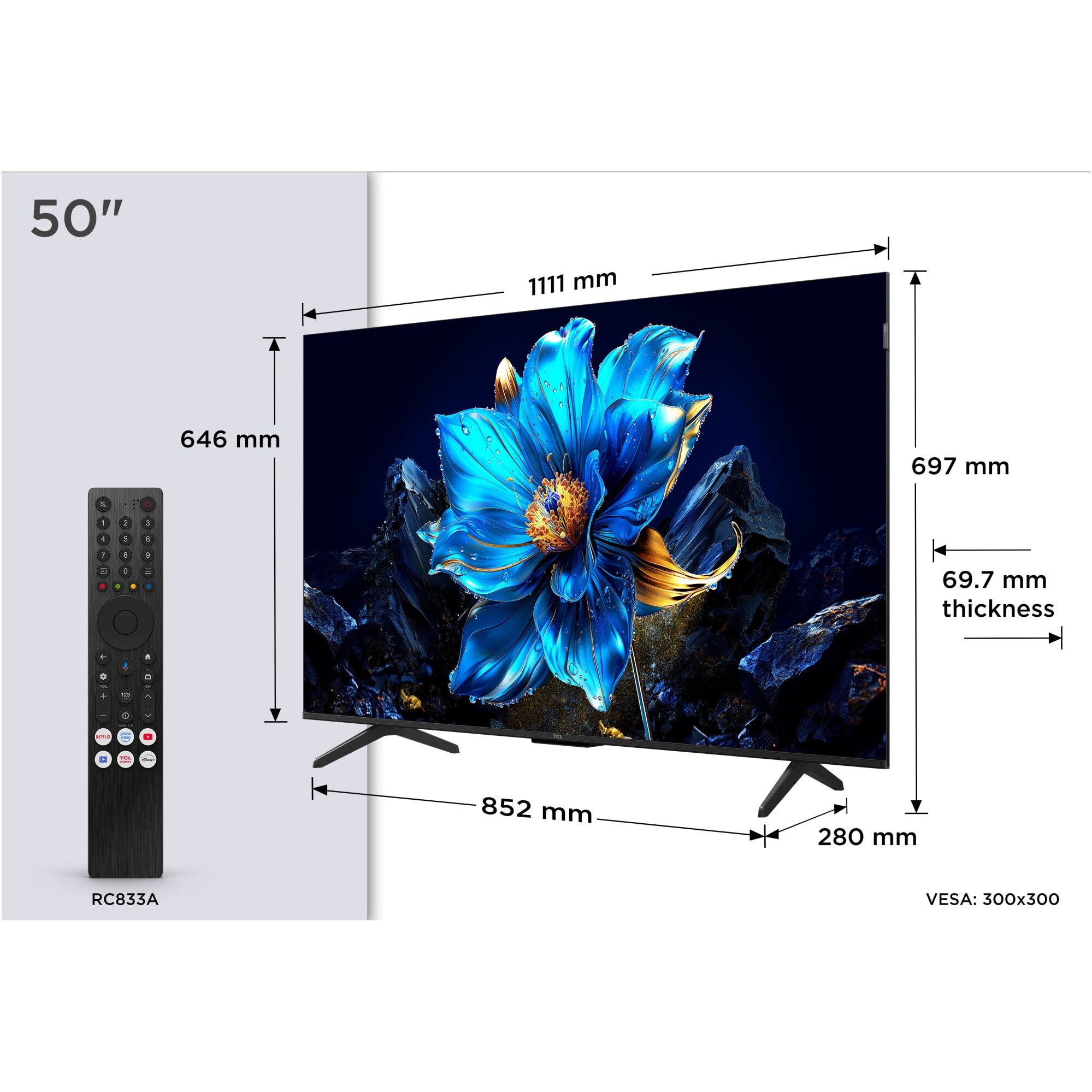 Televizor TCL QLED 50P7K, 126 cm, Smart Google TV, 4K Ultra HD, Clasa F (Model 2025)