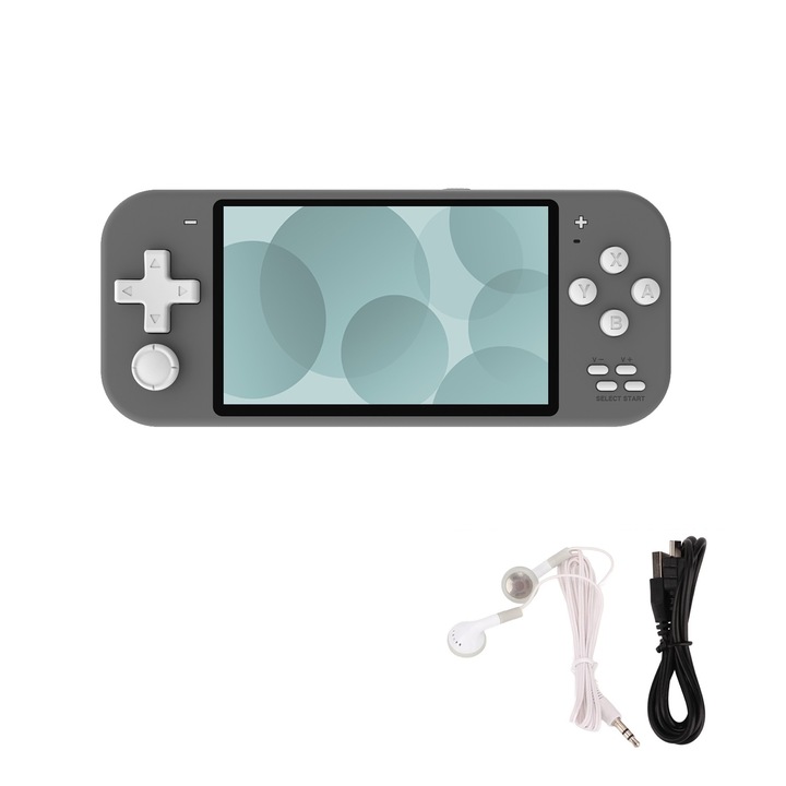 Consola portabila jocuri, NUODWELL, Cu casti audio, Ecran 4.3 inch, Redare muzica/video/e-book, Peste 6000 de jocuri instalate, Acumulator 1500 mah, Usor de utilizat si de transportat, ABS, 17.5x7.5cm, Gri