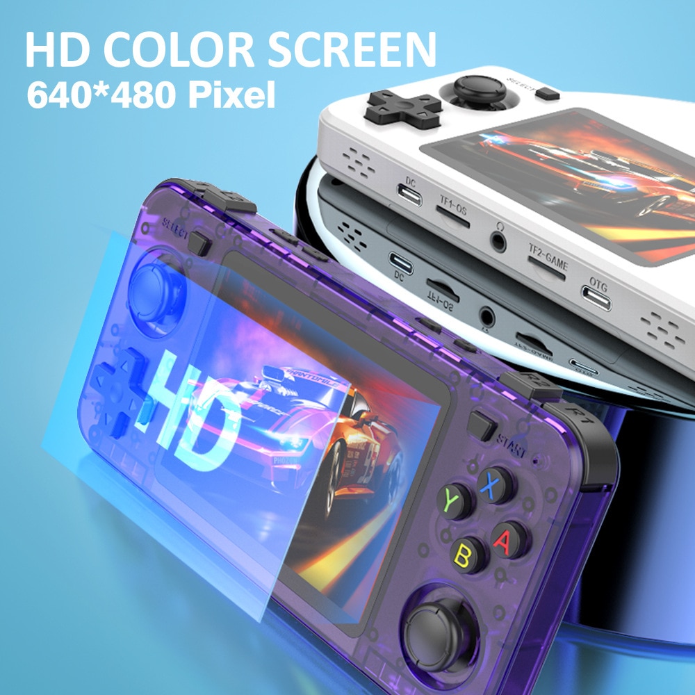 Consola R36H portabila retro Bluvista®, microSD 64GB, 15000 jocuri, ArkOS 2.0, IPS LCD 3.5" 640x480, CPU RK3326, GPU MALI-G31MP2, 1GB DDR3L, Emulator N64 PSP PS1 PlayStation Sega, Negru Transparent