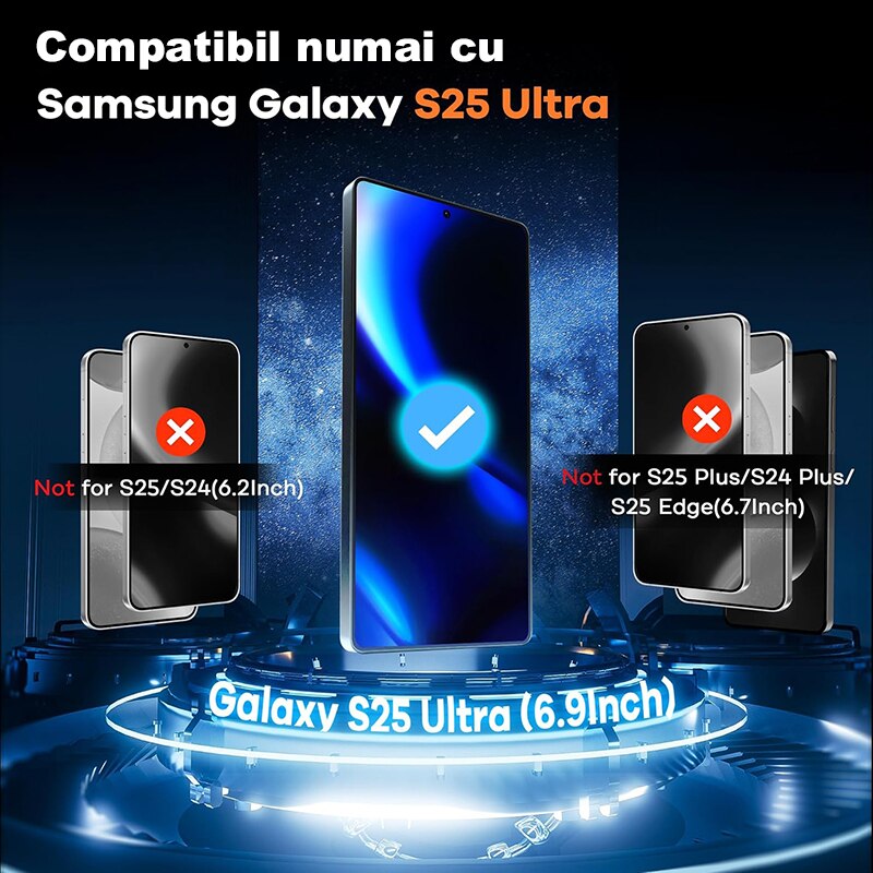 2 Bucati Folie de Protectie Pentru Telefon Mobil, Folie Sticla MOGU® Pentru Samsung S25 Ultra, Protectie Profesionala Ecran 3D, Full Cover, Anti Zgarieturi, Ultra HD, Vine cu un Dispozitiv Simplu de Instalare Pentru o Pozitionare Precisa, Transparenta
