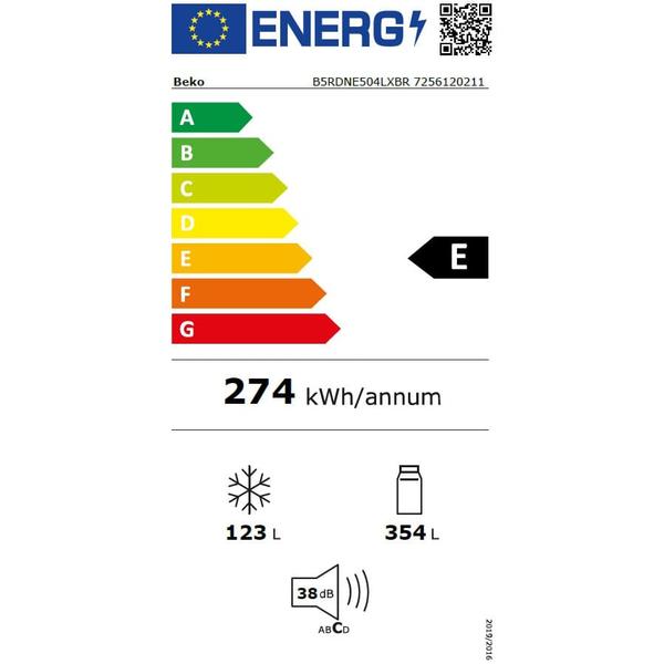 Frigider cu doua usi Beko B5RDNE504LXBR, 477 l, No Frost, HarvestFresh, Everfresh+, AeroFlow, Umiditate controlata, Display, Clasa E, H 185 cm, Dark Inox