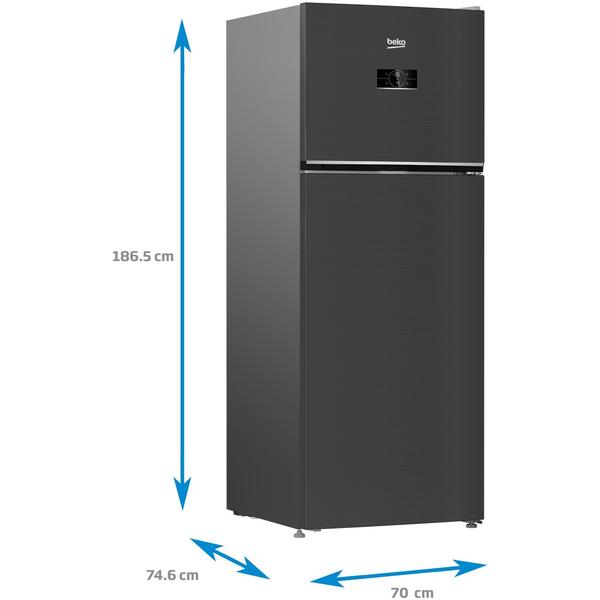 Frigider cu doua usi Beko B5RDNE504LXBR, 477 l, No Frost, HarvestFresh, Everfresh+, AeroFlow, Umiditate controlata, Display, Clasa E, H 185 cm, Dark Inox