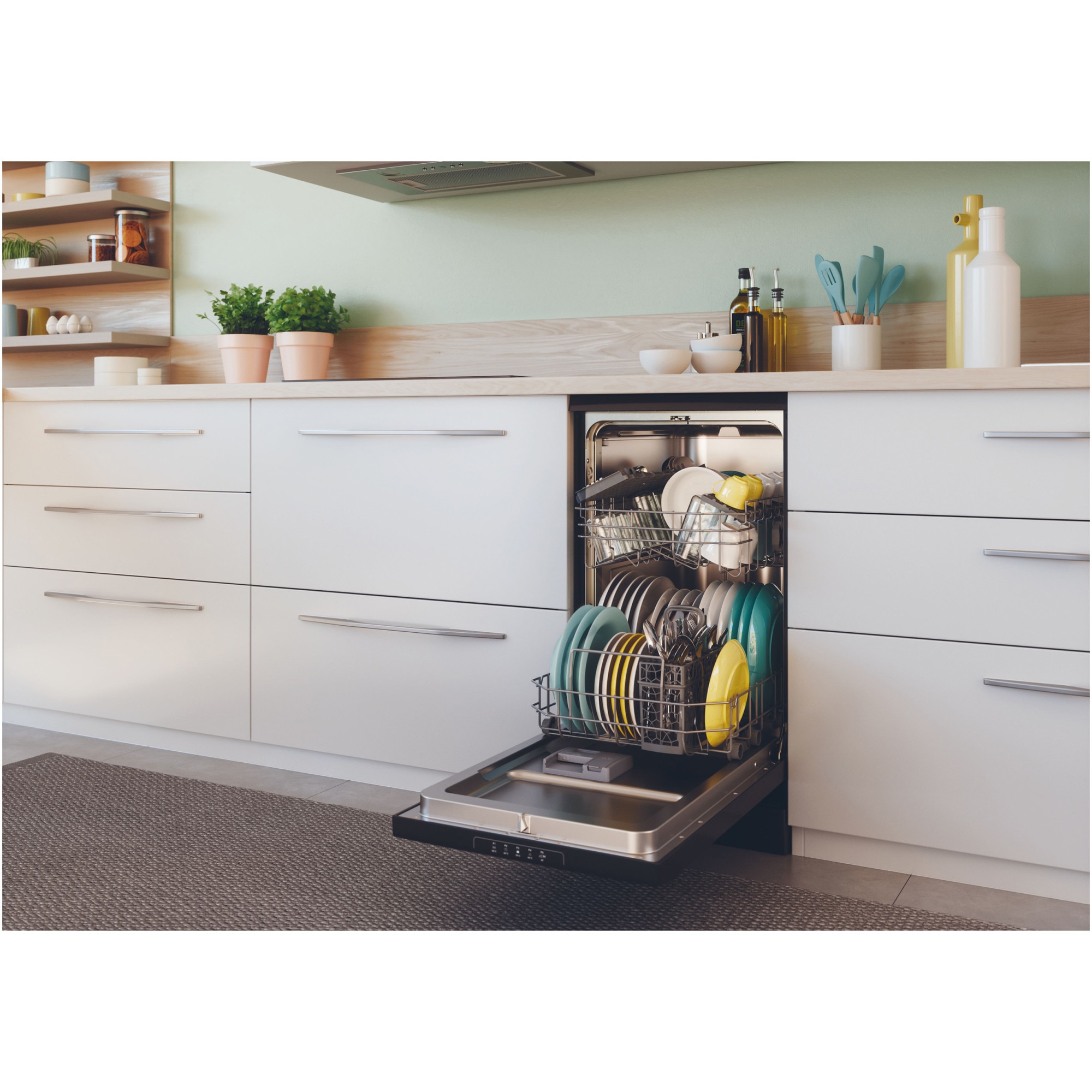 Masina de spalat vase Candy CDPH 2L1047B, 10 seturi, 5 programe, Clasa E, 45 cm, Negru
