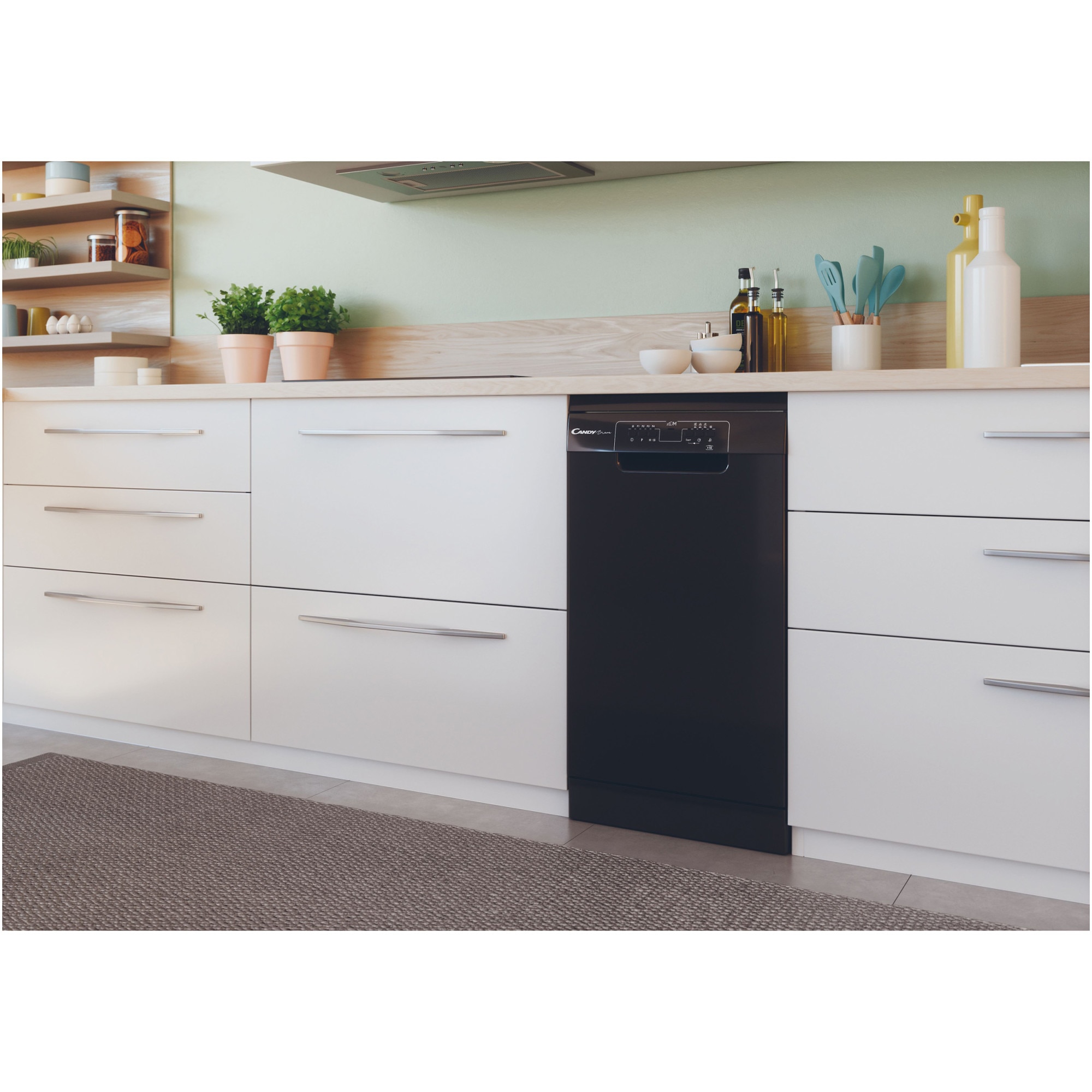 Masina de spalat vase Candy CDPH 2L1047B, 10 seturi, 5 programe, Clasa E, 45 cm, Negru