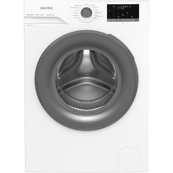 Masina de spalat rufe Arctic APLM2WFSU28411W, 8 Kg, 1400 RPM, Motor Silent Inverter, Drum Clean+Steam, Child Lock, Anticrease, Digital Display, Add-In, Clasa A, Alb