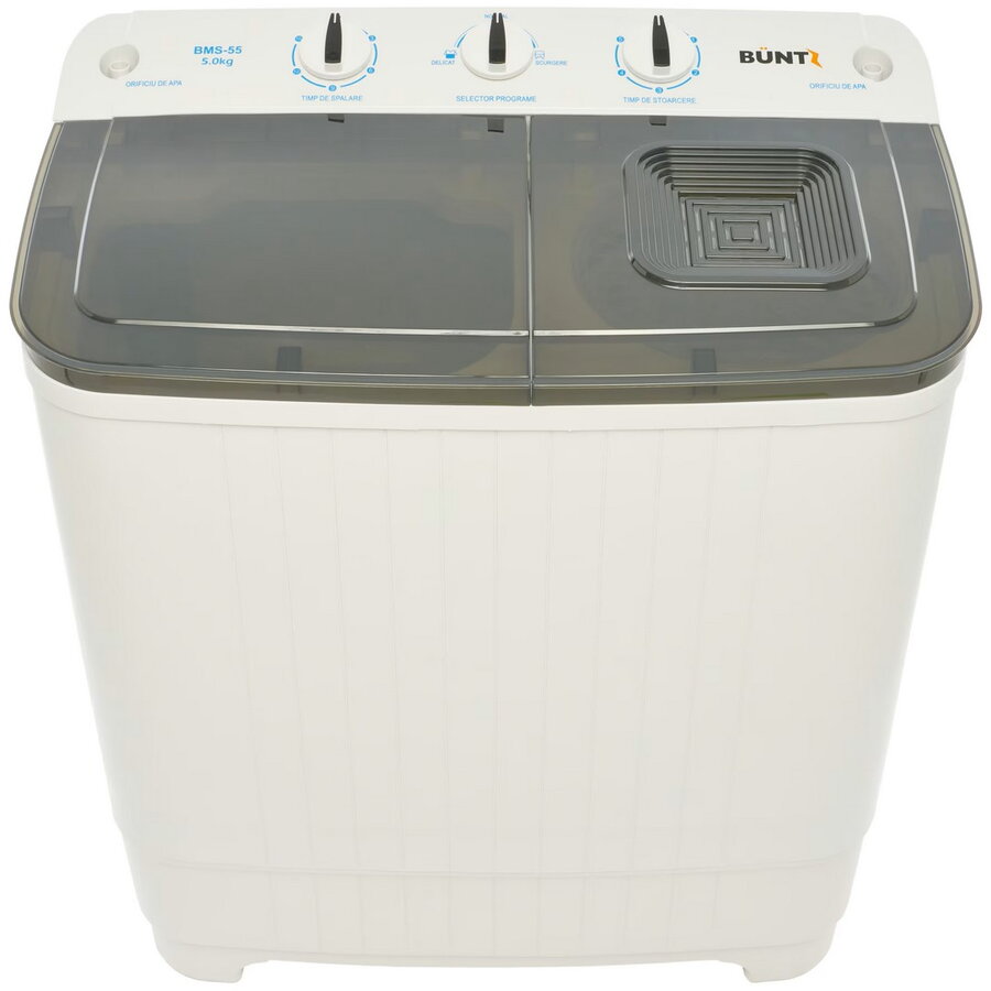 Masina de spalat rufe semiautomata Büntz BMS-55, 5 Kg, Capacitate rufe stoarcere 3Kg, 300 W, Negru