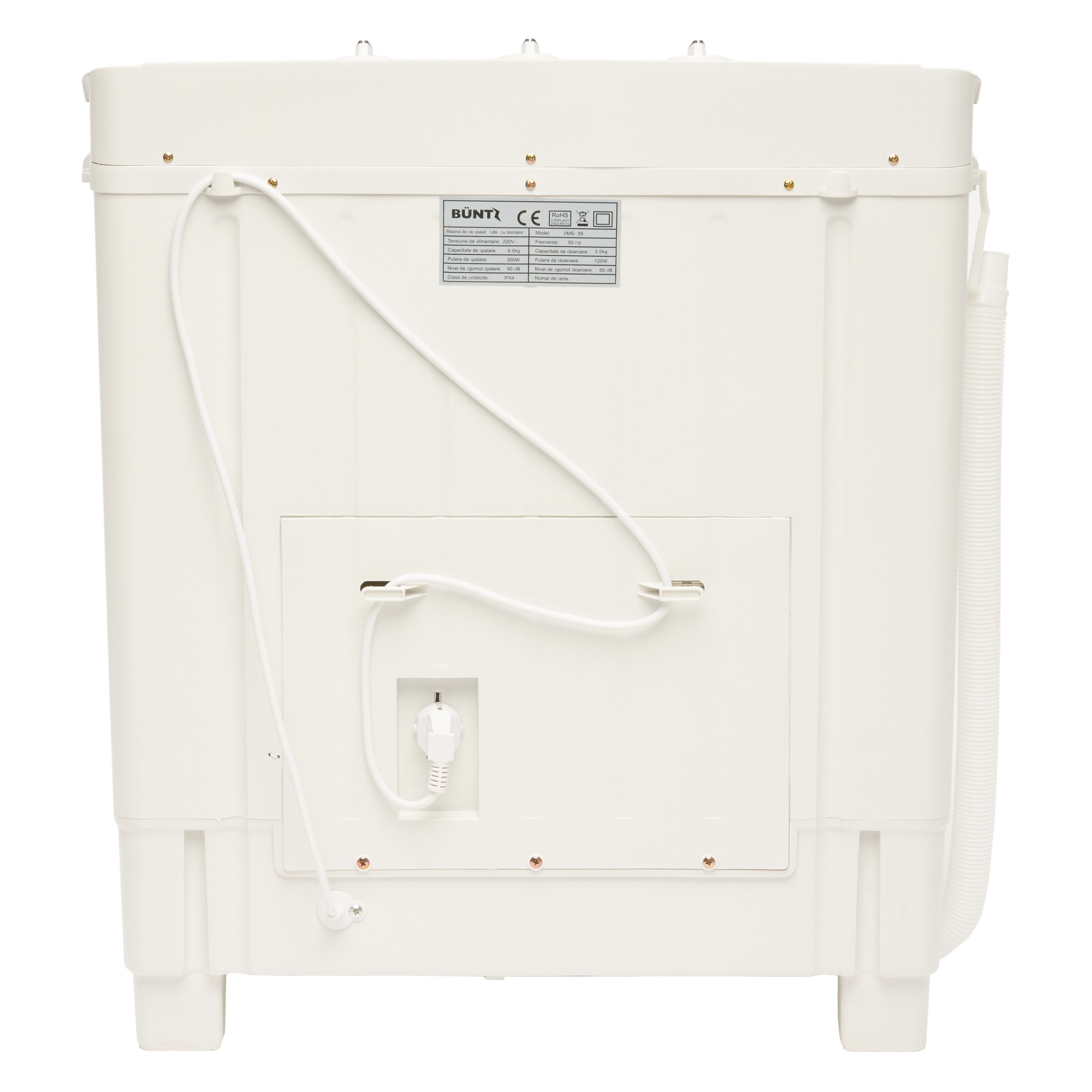 Masina de spalat rufe semiautomata Büntz BMS-55, 5 Kg, Capacitate rufe stoarcere 3Kg, 300 W, Negru