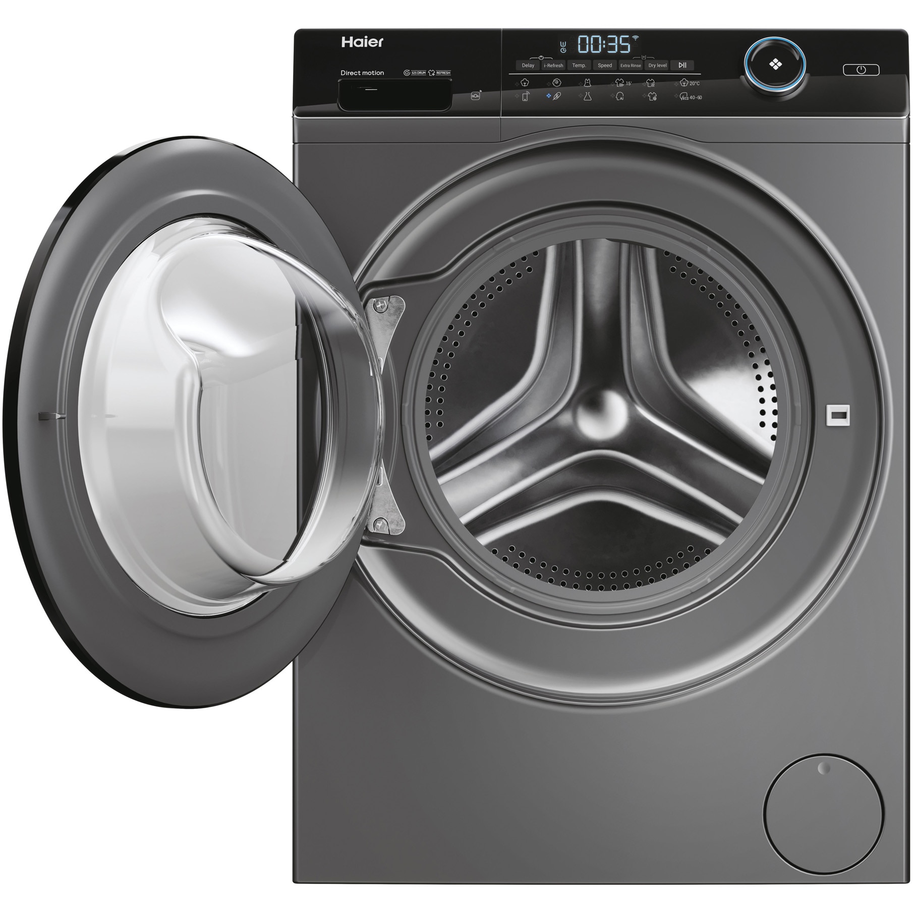Masina de spalat rufe cu uscator Slim Haier HWD80-B14959S8U1S, 8 kg spalare, 5 kg uscare, 1400 rpm, Clasa A, Motor Direct Motion, Wi-Fi, iRefresh, ABT, Pillow Drum, Dual Spray, Antracit