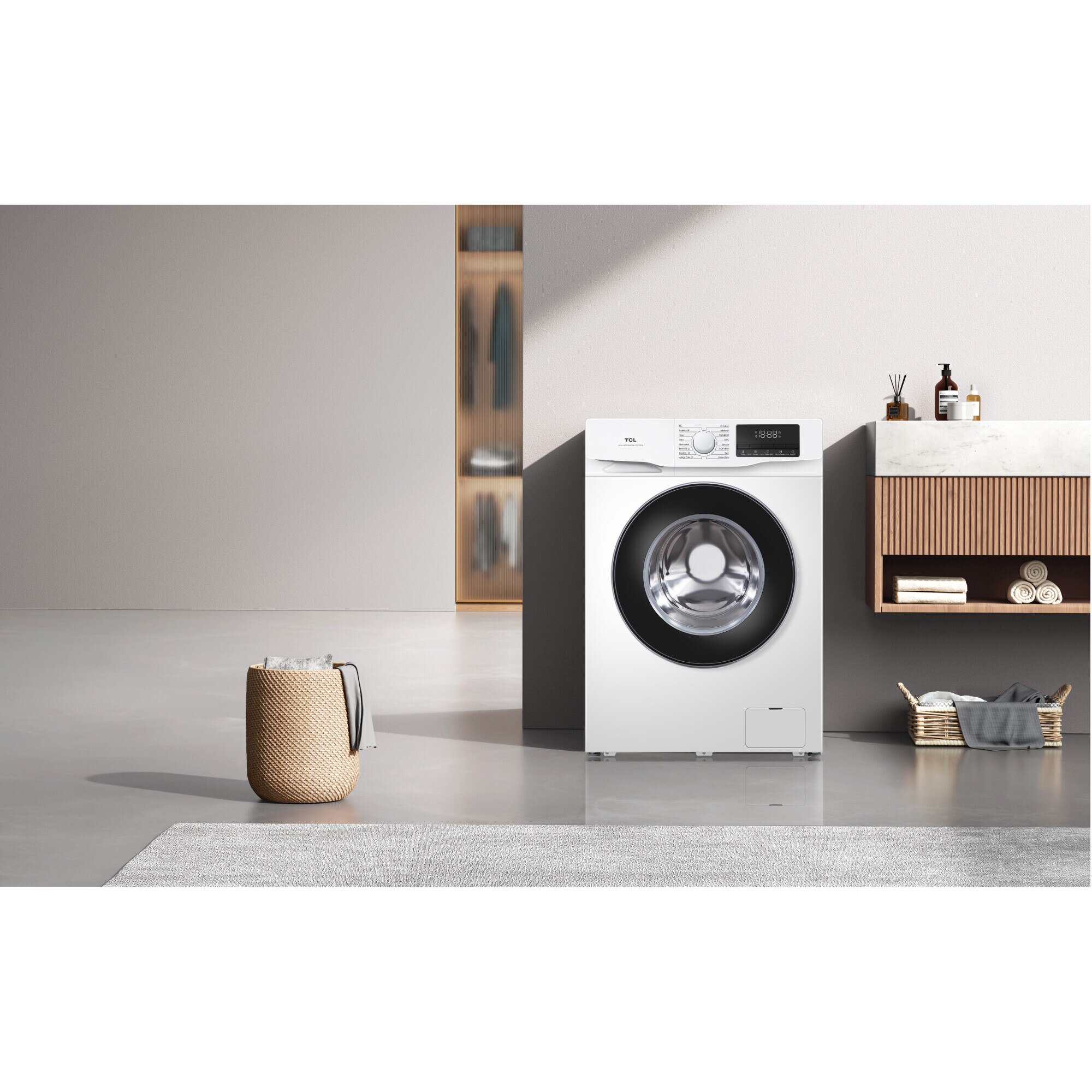 Masina de spalat rufe TCL FF0612WB1, 6 kg, 1200 RPM, Clasa B, Motor Inverter, Steam Wash, Drum Clean, Honeycomb Drum, Alb