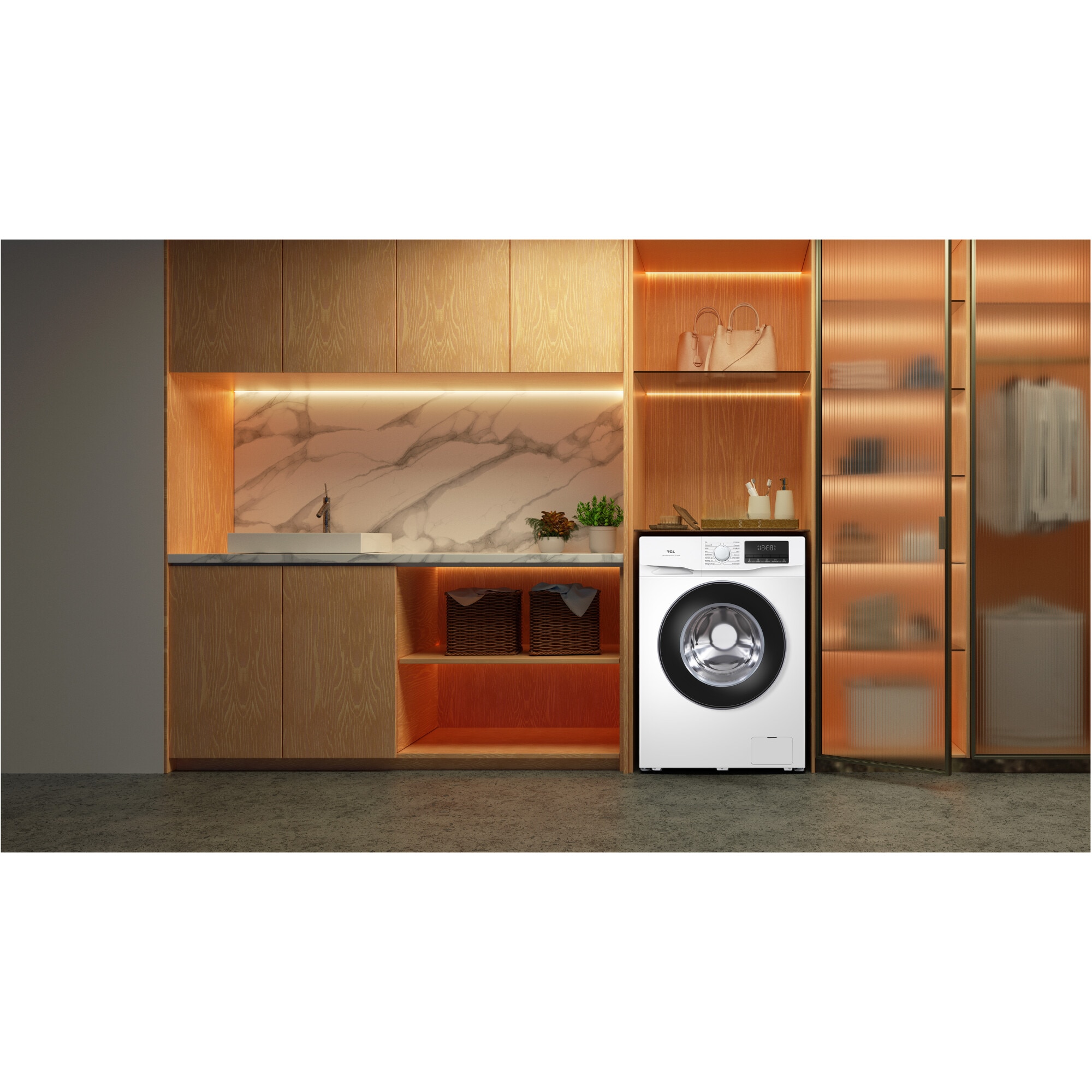 Masina de spalat rufe TCL FF0612WB1, 6 kg, 1200 RPM, Clasa B, Motor Inverter, Steam Wash, Drum Clean, Honeycomb Drum, Alb