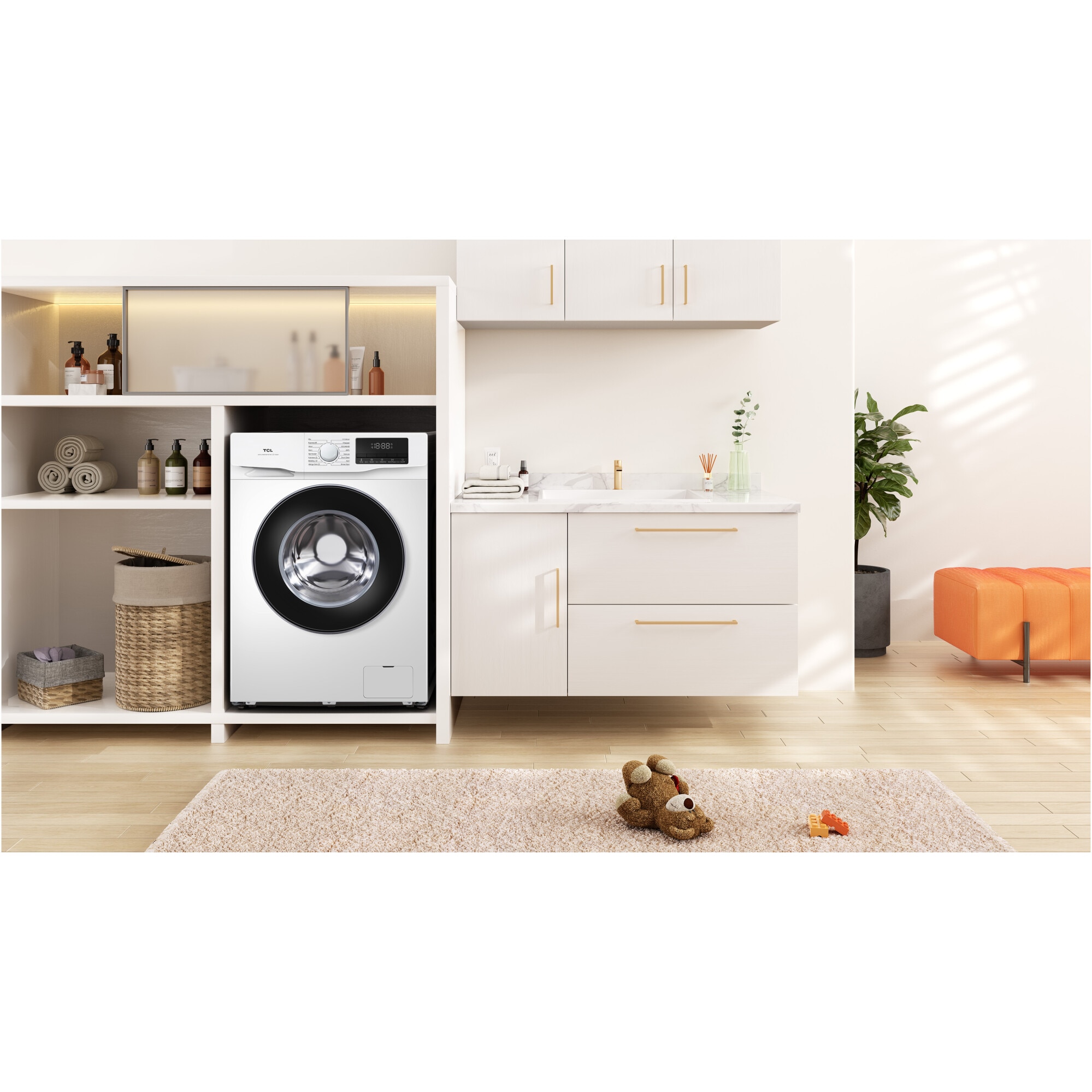 Masina de spalat rufe TCL FF0612WB1, 6 kg, 1200 RPM, Clasa B, Motor Inverter, Steam Wash, Drum Clean, Honeycomb Drum, Alb