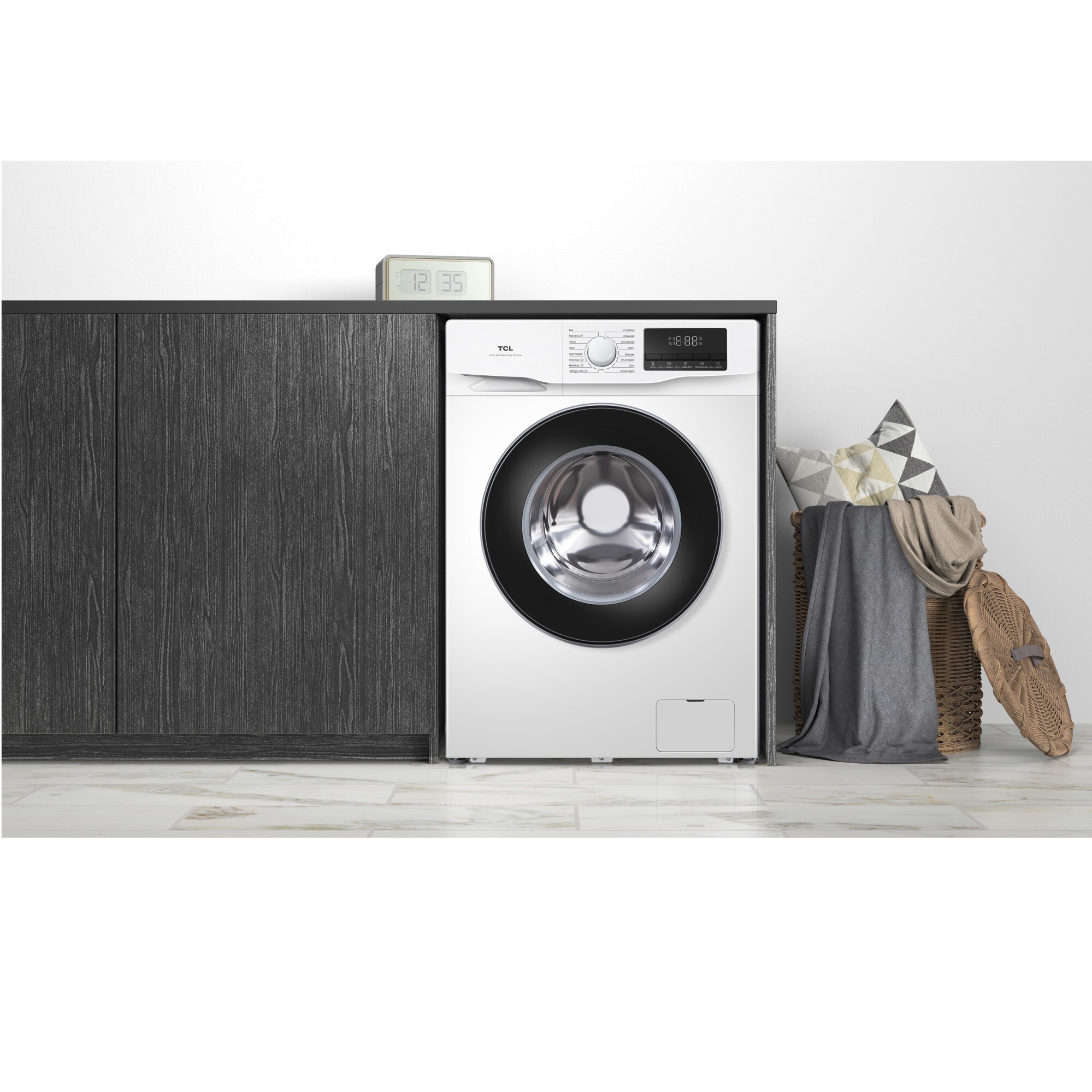 Masina de spalat rufe TCL FF0612WB1, 6 kg, 1200 RPM, Clasa B, Motor Inverter, Steam Wash, Drum Clean, Honeycomb Drum, Alb