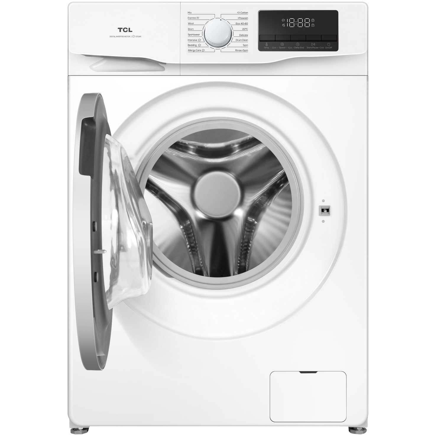 Masina de spalat rufe TCL FF0612WB1, 6 kg, 1200 RPM, Clasa B, Motor Inverter, Steam Wash, Drum Clean, Honeycomb Drum, Alb