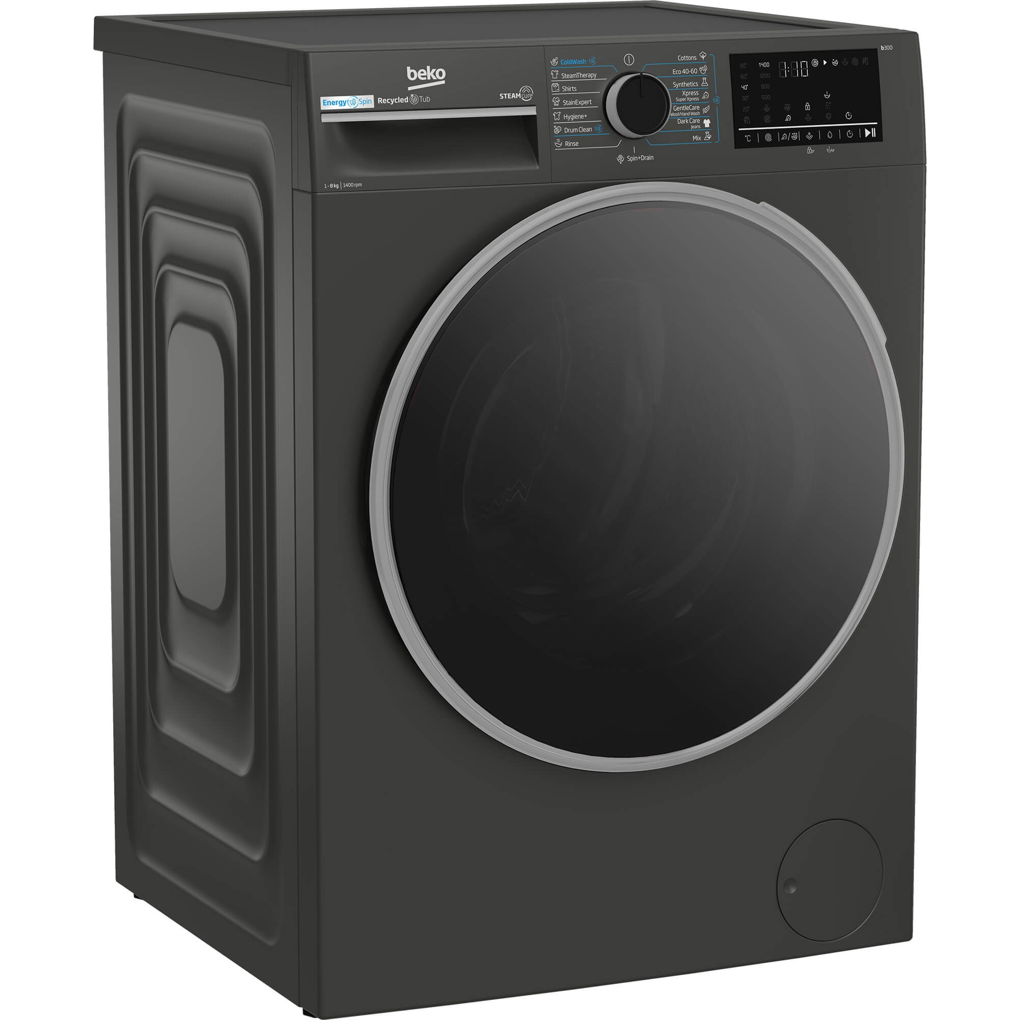 Masina de spalat rufe Beko B3WFU48415MB2ES, 8 kg, 1400 RPM, Clasa A, SteamCure, AddXtra, Motor ProSmart Inverter, AutoClean Detergent Drawer, Antracit