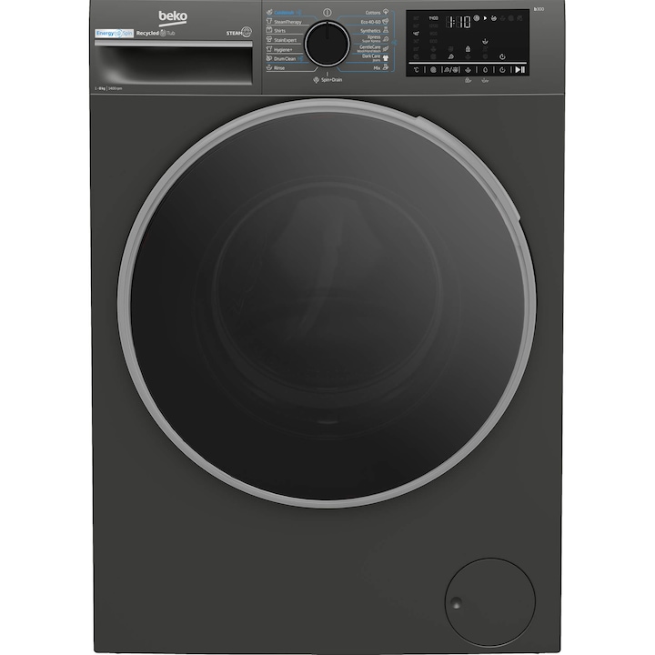 Masina de spalat rufe Beko B3WFU48415MB2ES, 8 kg, 1400 RPM, Clasa A, SteamCure, AddXtra, Motor ProSmart Inverter, AutoClean Detergent Drawer, Antracit