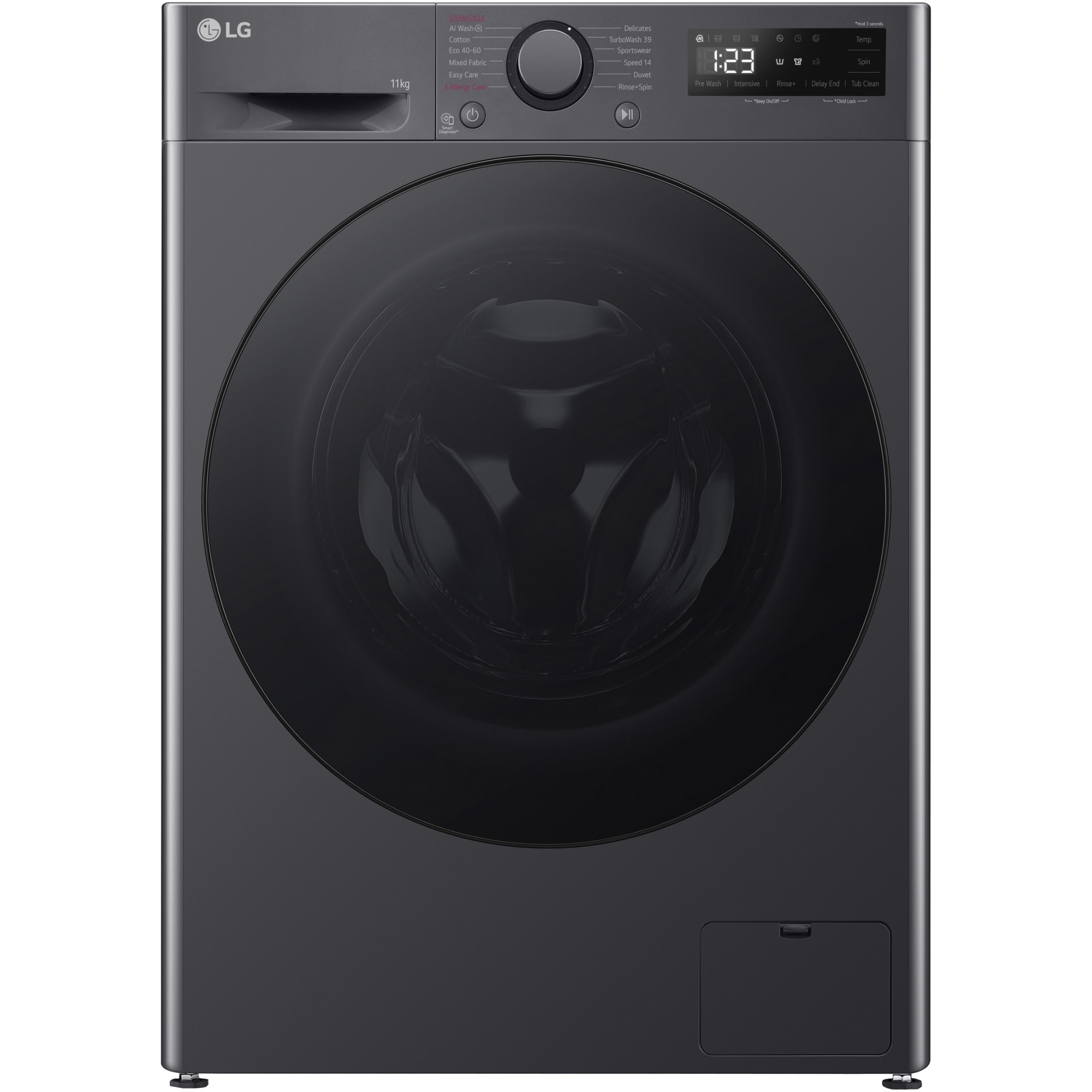 Masina de spalat rufe LG F4WR511S2M, 11 kg, 1400 rpm, Clasa A, Motor AI Direct Drive, TurboWash, Smart Diagnosis, Negru