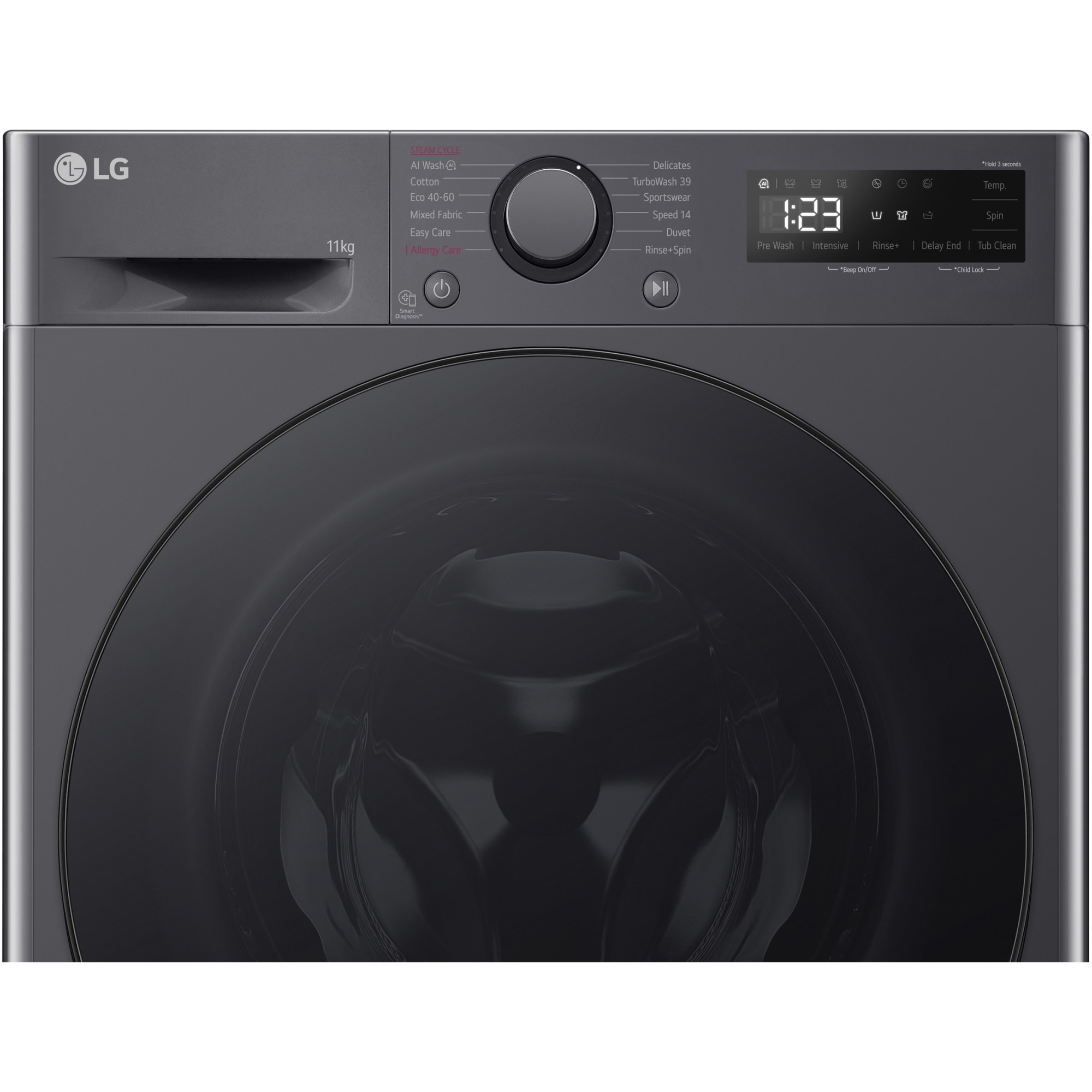Masina de spalat rufe LG F4WR511S2M, 11 kg, 1400 rpm, Clasa A, Motor AI Direct Drive, TurboWash, Smart Diagnosis, Negru