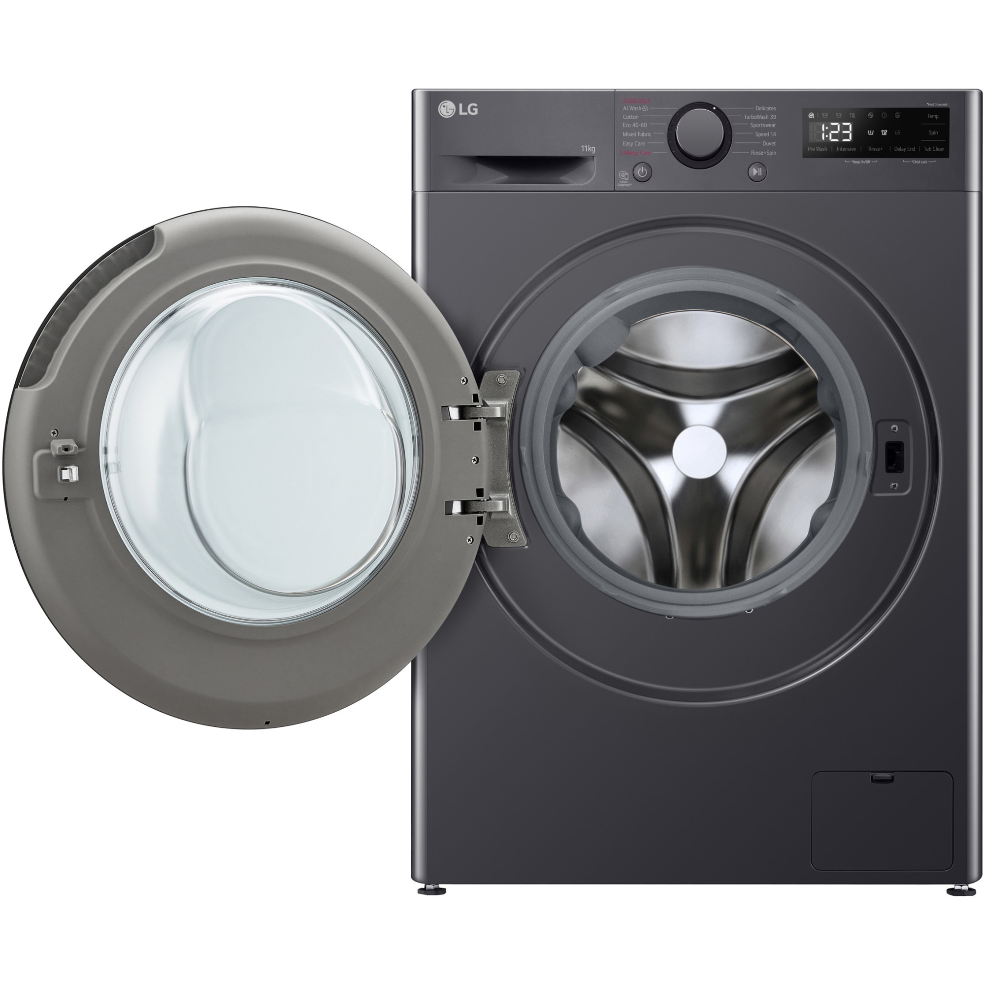 Masina de spalat rufe LG F4WR511S2M, 11 kg, 1400 rpm, Clasa A, Motor AI Direct Drive, TurboWash, Smart Diagnosis, Negru