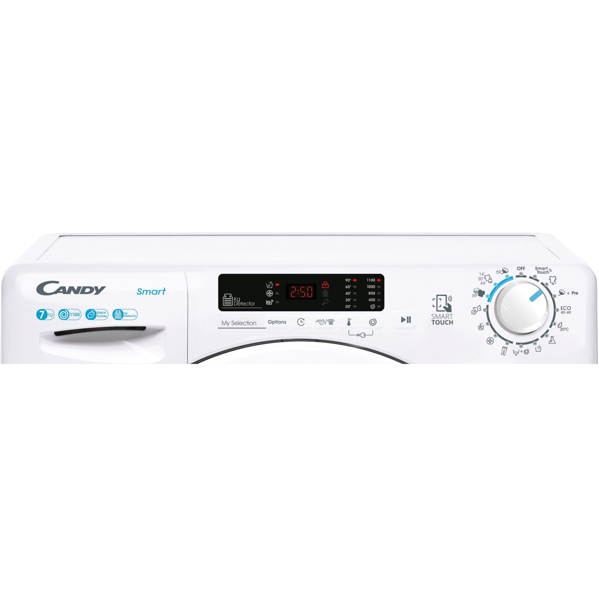 Masina de spalat rufe Candy CS4 1172DE/1-S, clasa D, 7 kg, 1100 rpm, Easy Iron, Slim, Programe rapide de spalare, Hygiene, alb