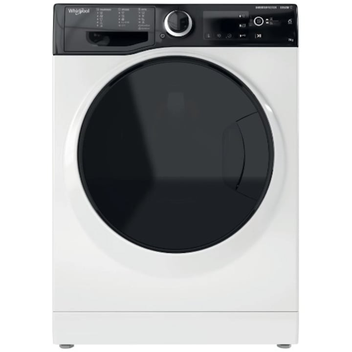 Masina de spalat rufe Slim Whirlpool WRSB7259DEU, 7 kg, 1200 rpm, Clasa B, Motor Inverter, Display Big digital, Negru