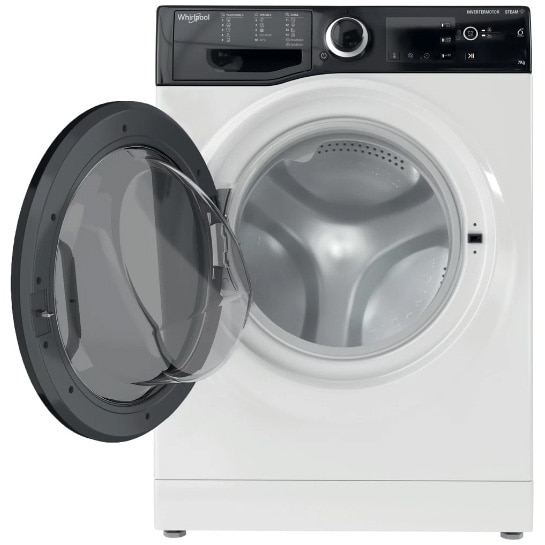 Masina de spalat rufe Slim Whirlpool WRSB7259DEU, 7 kg, 1200 rpm, Clasa B, Motor Inverter, Display Big digital, Negru