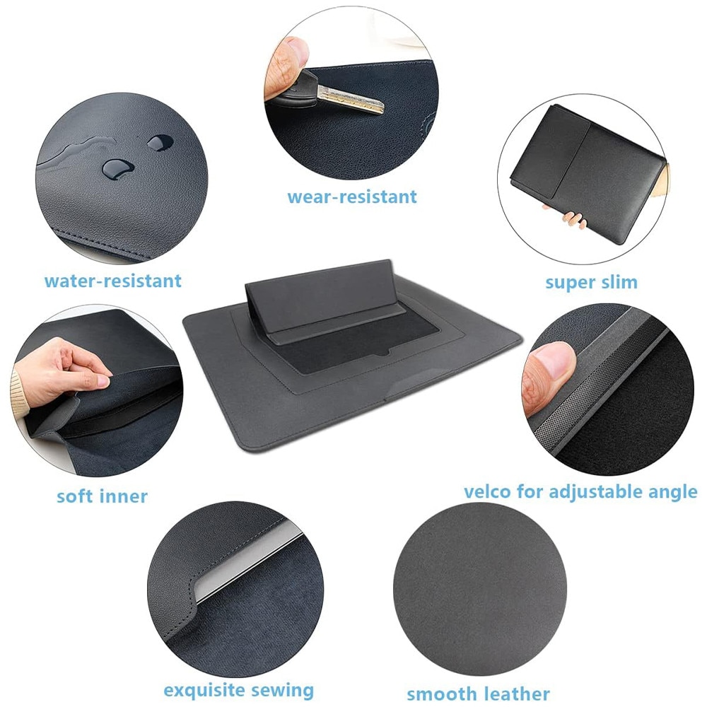 3 in 1 Husa laptop cu foldable stand, NAXSIR, Impermeabil si rezistent la zgarieturi, Velcro, Portabil, Piele PU, 13.3 inch/14 inch, 25 x 34 cm, Roz