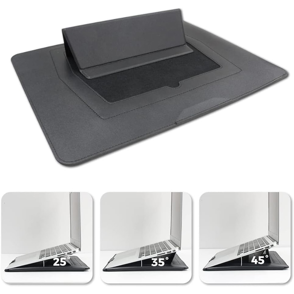 3 in 1 Husa laptop cu foldable stand, NAXSIR, Impermeabil si rezistent la zgarieturi, Velcro, Portabil, Piele PU, 13.3 inch/14 inch, 25 x 34 cm, Roz