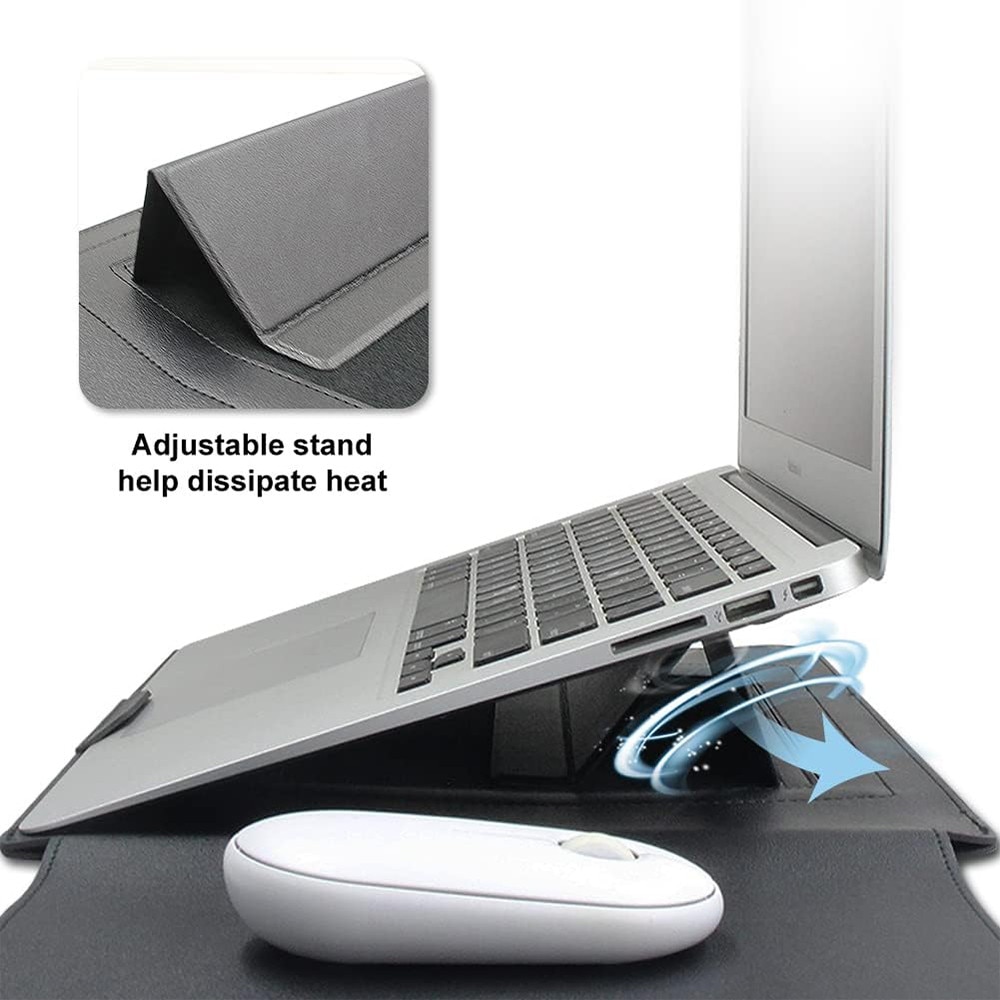 3 in 1 Husa laptop cu foldable stand, NAXSIR, Impermeabil si rezistent la zgarieturi, Velcro, Portabil, Piele PU, 13.3 inch/14 inch, 25 x 34 cm, Roz