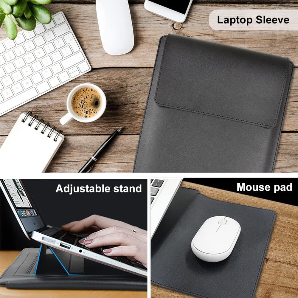 3 in 1 Husa laptop cu foldable stand, NAXSIR, Impermeabil si rezistent la zgarieturi, Velcro, Portabil, Piele PU, 13.3 inch/14 inch, 25 x 34 cm, Roz