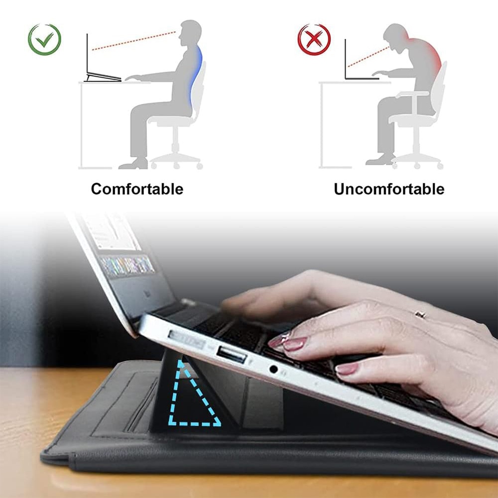 3 in 1 Husa laptop cu foldable stand, NAXSIR, Impermeabil si rezistent la zgarieturi, Velcro, Portabil, Piele PU, 13.3 inch/14 inch, 25 x 34 cm, Roz