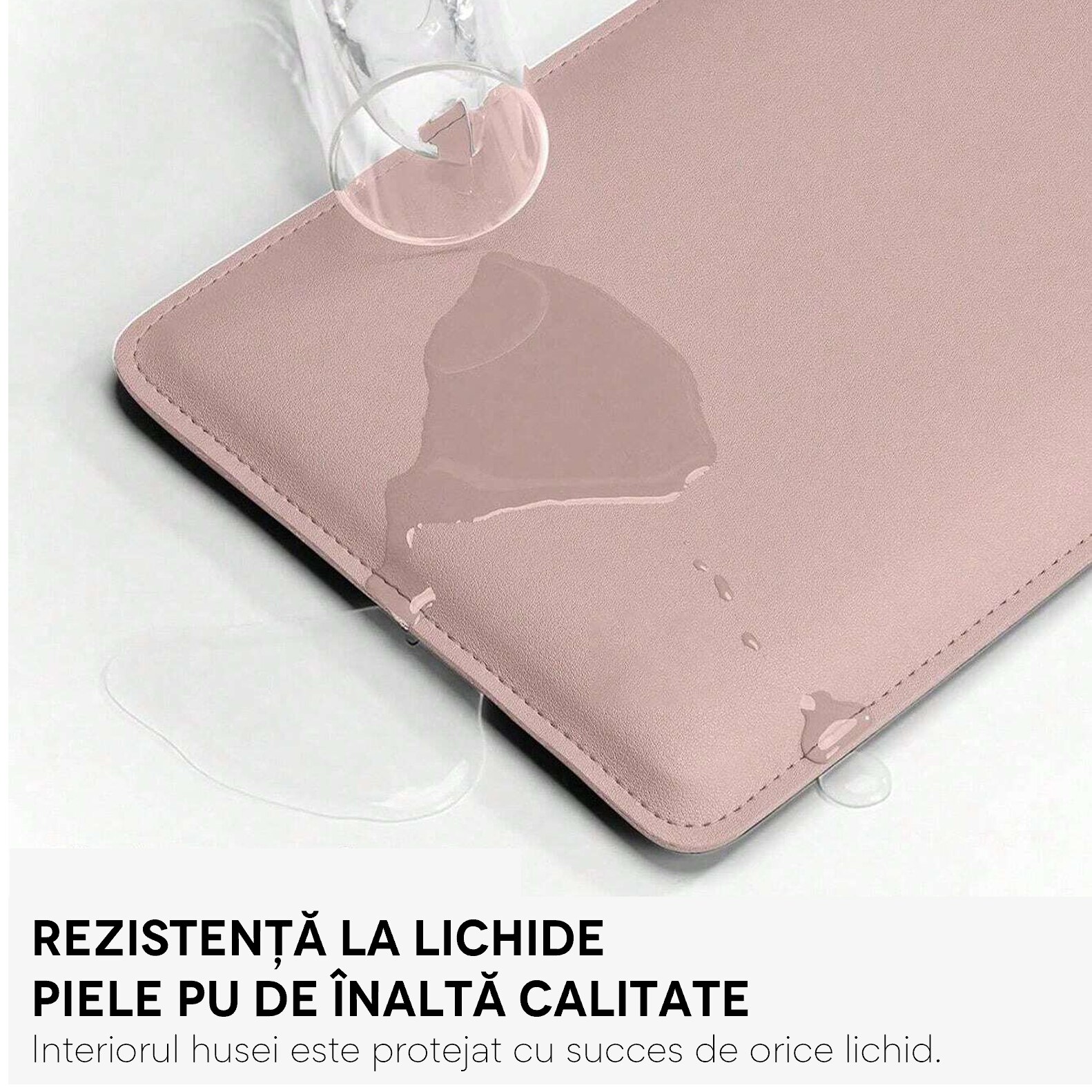 Husa pentru MacBook Pro/Air sau Laptop 13 Sleeve din piele PU premium cu mouse-pad inclus, rezistenta la apa, roz