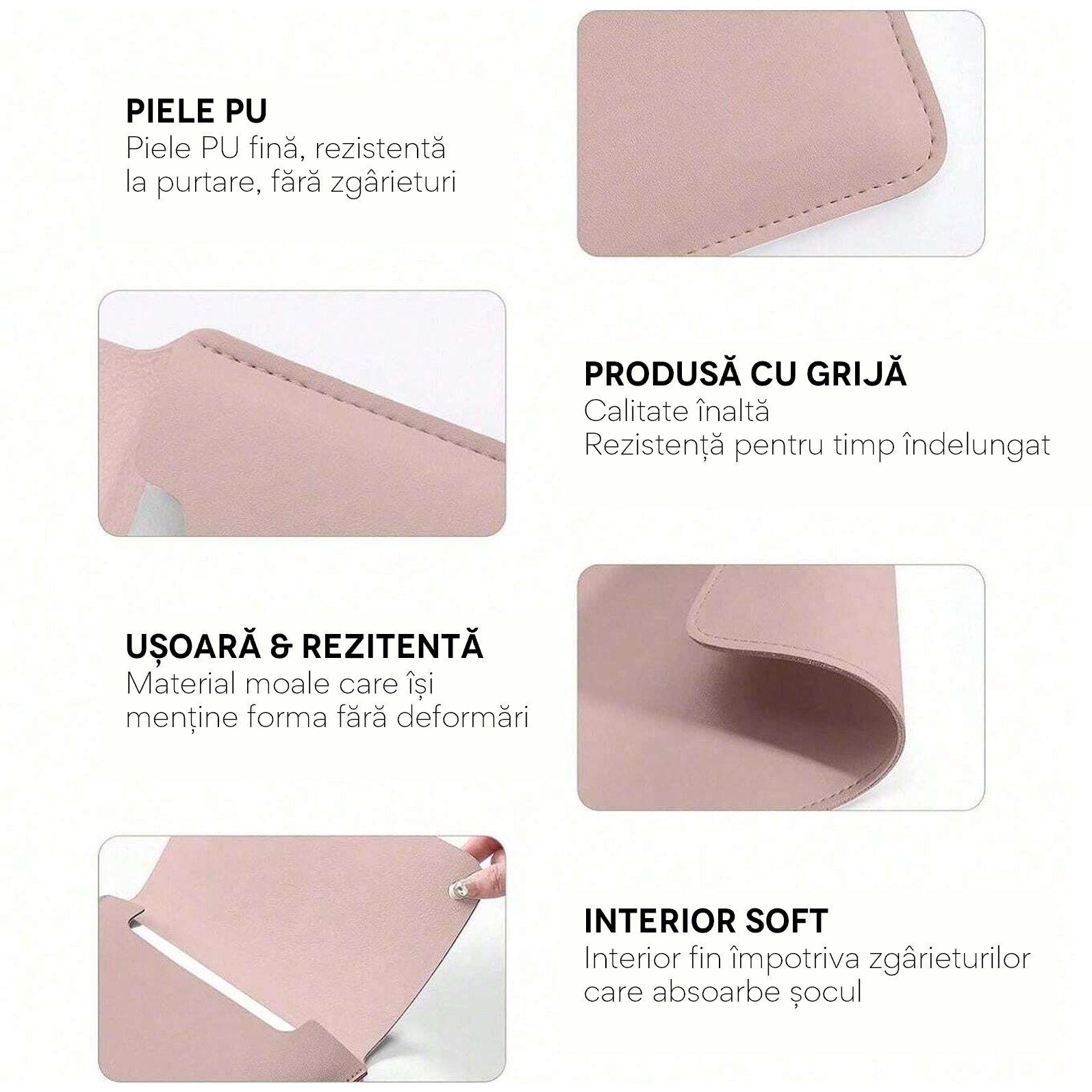 Husa pentru MacBook Pro/Air sau Laptop 13 Sleeve din piele PU premium cu mouse-pad inclus, rezistenta la apa, roz