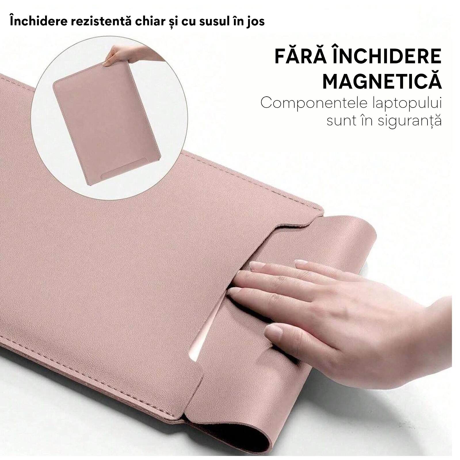 Husa pentru MacBook Pro/Air sau Laptop 13 Sleeve din piele PU premium cu mouse-pad inclus, rezistenta la apa, roz
