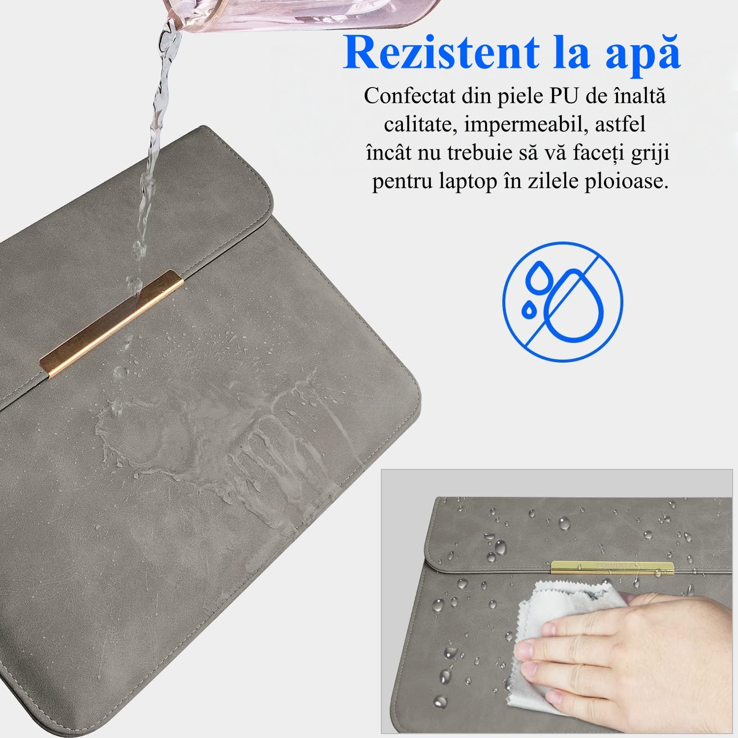 Husa Laptop 13-14 inch, Nasture magnetic, compatibila cu MacBook Air, MacBook Pro, Piele PU, Marime Universala, 25 x 34 cm, Gri inchis