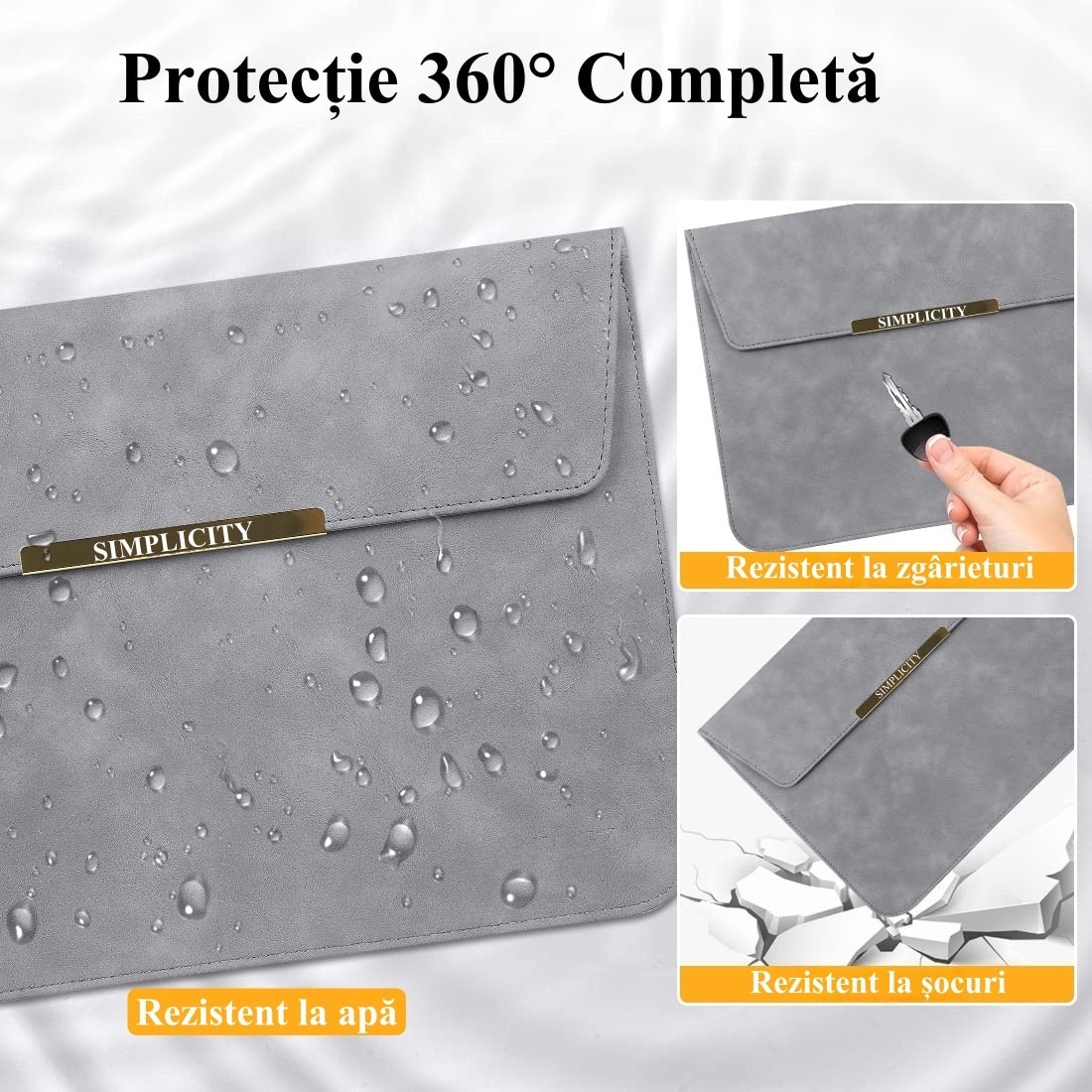 Husa Laptop 13-14 inch, Nasture magnetic, compatibila cu MacBook Air, MacBook Pro, Piele PU, Marime Universala, 25 x 34 cm, Gri inchis
