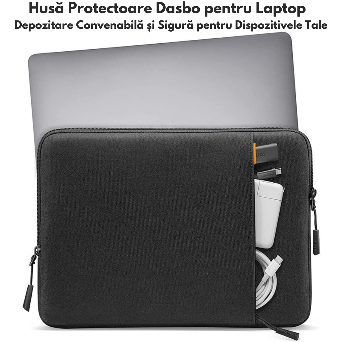 Husa de Protectie si Transport Laptop / Tableta de 14 Inch, Dasbo®, Impermeabila, Rezistenta la socuri, Fermoar rezistent, cu Burete moale impotriva socurilor, Colturi intarite, Compatibila Universal, Negru