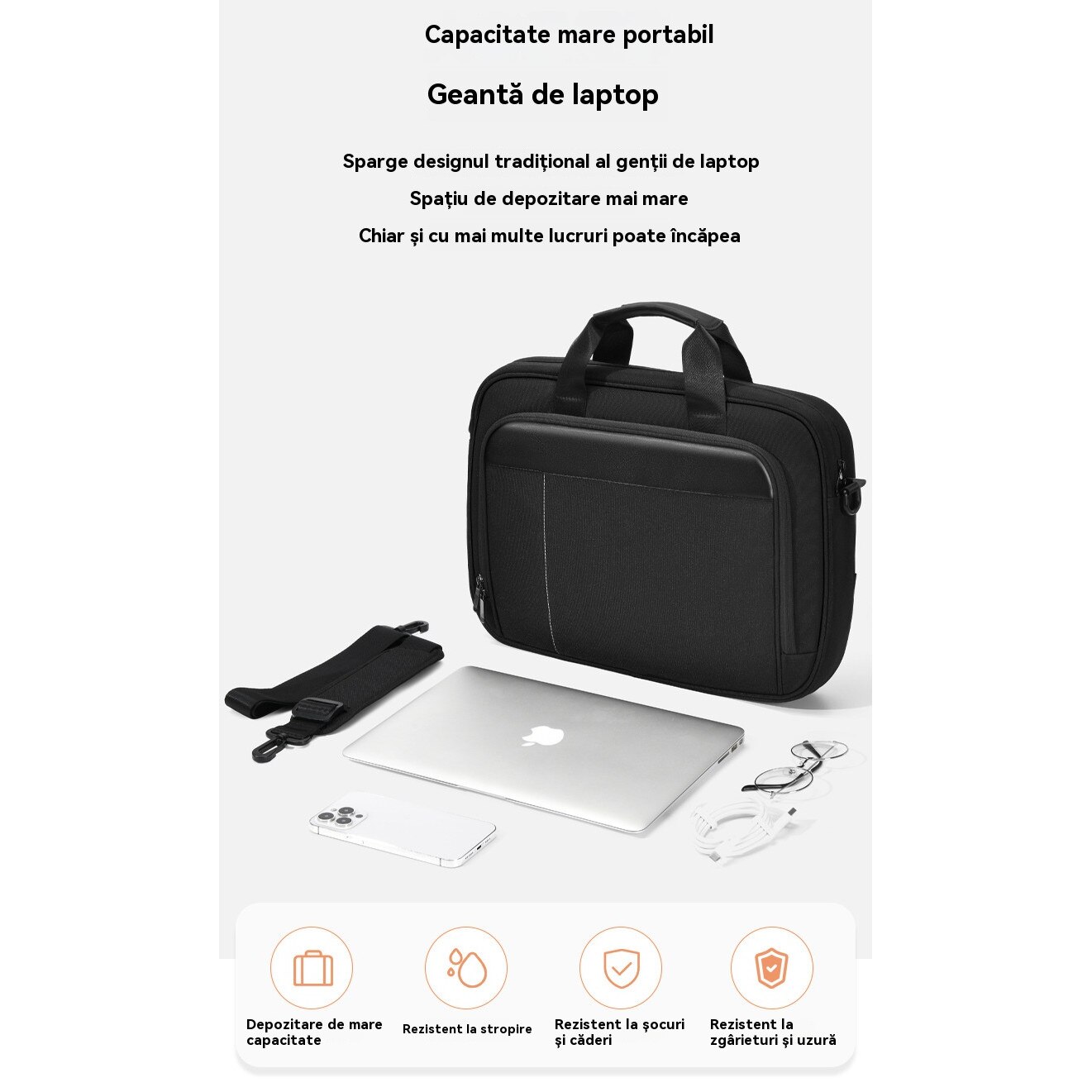 Geanta Messenger Laptop Impermeabila - Unisex, Profesionala pentru Calatorie/Universitate/Birou, 14", Negru