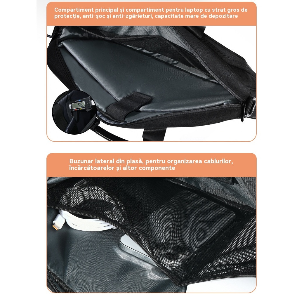 Geanta Messenger Laptop Impermeabila - Unisex, Profesionala pentru Calatorie/Universitate/Birou, 14", Negru