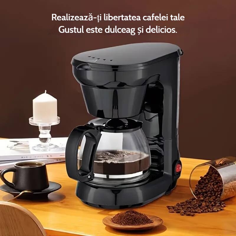 Cafetiera cu carafa din borosilicata 750ml, filtru reutilizabil, sistem anti-picurare, neagra, 17x24x25cm