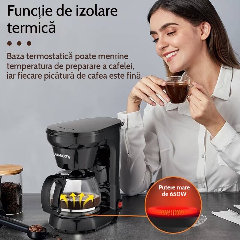 Cafetiera cu carafa din borosilicata 750ml, filtru reutilizabil, sistem anti-picurare, neagra, 17x24x25cm