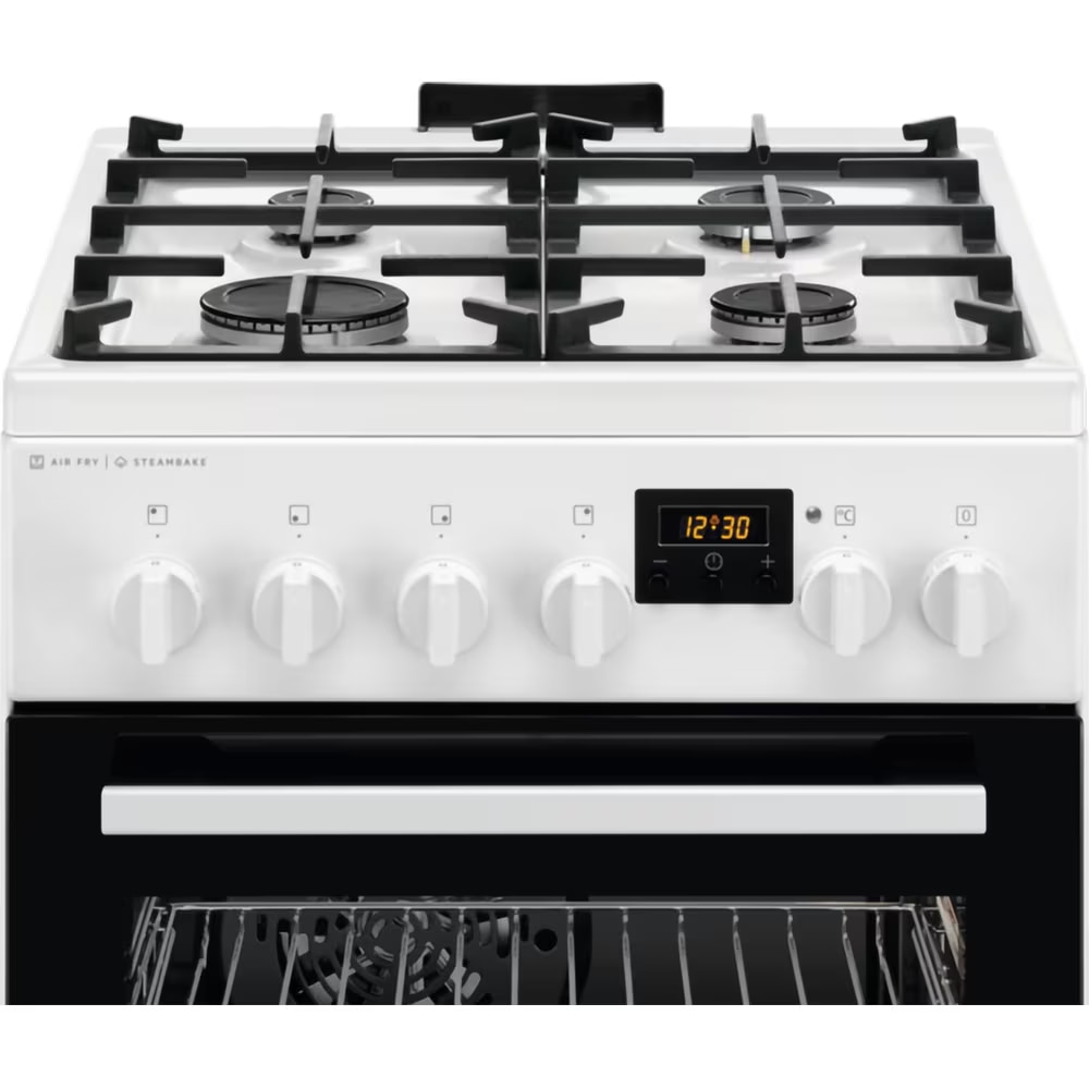 Aragaz AEG CKB56490BW, Mixt, 4 arzatoare , Siguranta plita, Aprindere integrata, Gratare fonta, Cuptor electric, SteamBake, AirFry, Timer, Grill electric, Clasa A, 50 cm, Alb