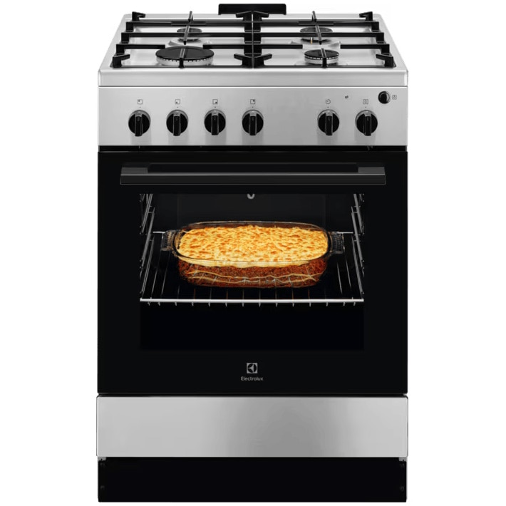 Aragaz Electrolux LKG604013X, Gaz, 4 arzatoare, Aprindere integrata plita si cuptor, Siguranta plita si cuptor, Autocuratare catalitica, Grill electric, Rotisor, Clasa A, 60 cm, Inox antiamprenta