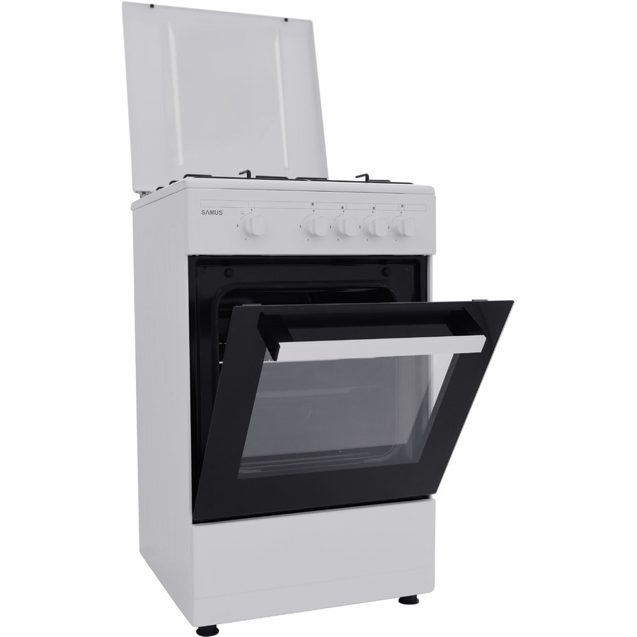 Aragaz Samus SM 450 ABS, Siguranta plita + cuptor, 4 arzatoare, Alb