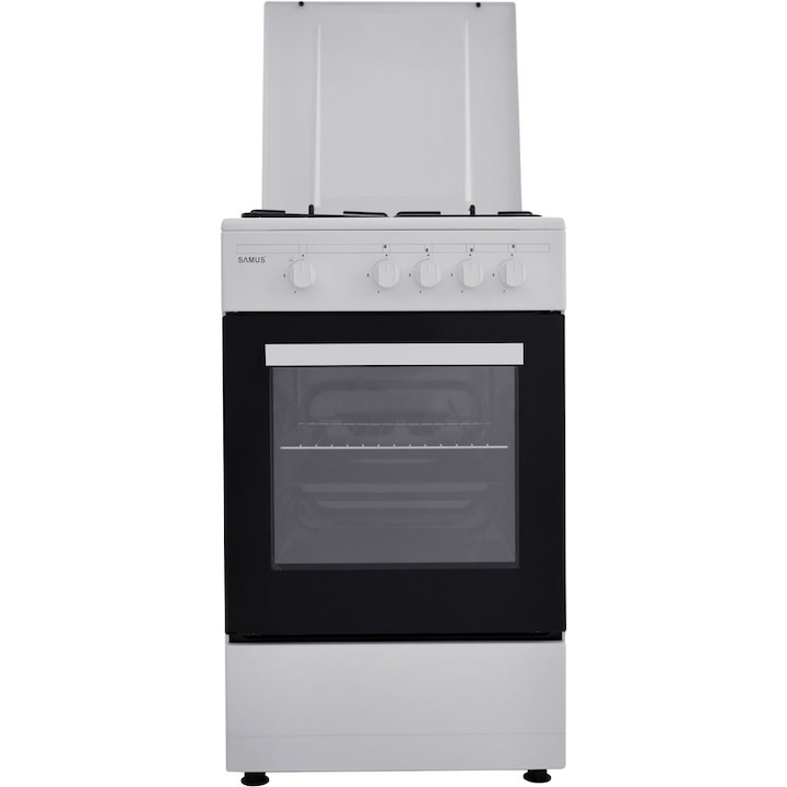 Aragaz Samus SM 450 ABS, Siguranta plita + cuptor, 4 arzatoare, Alb