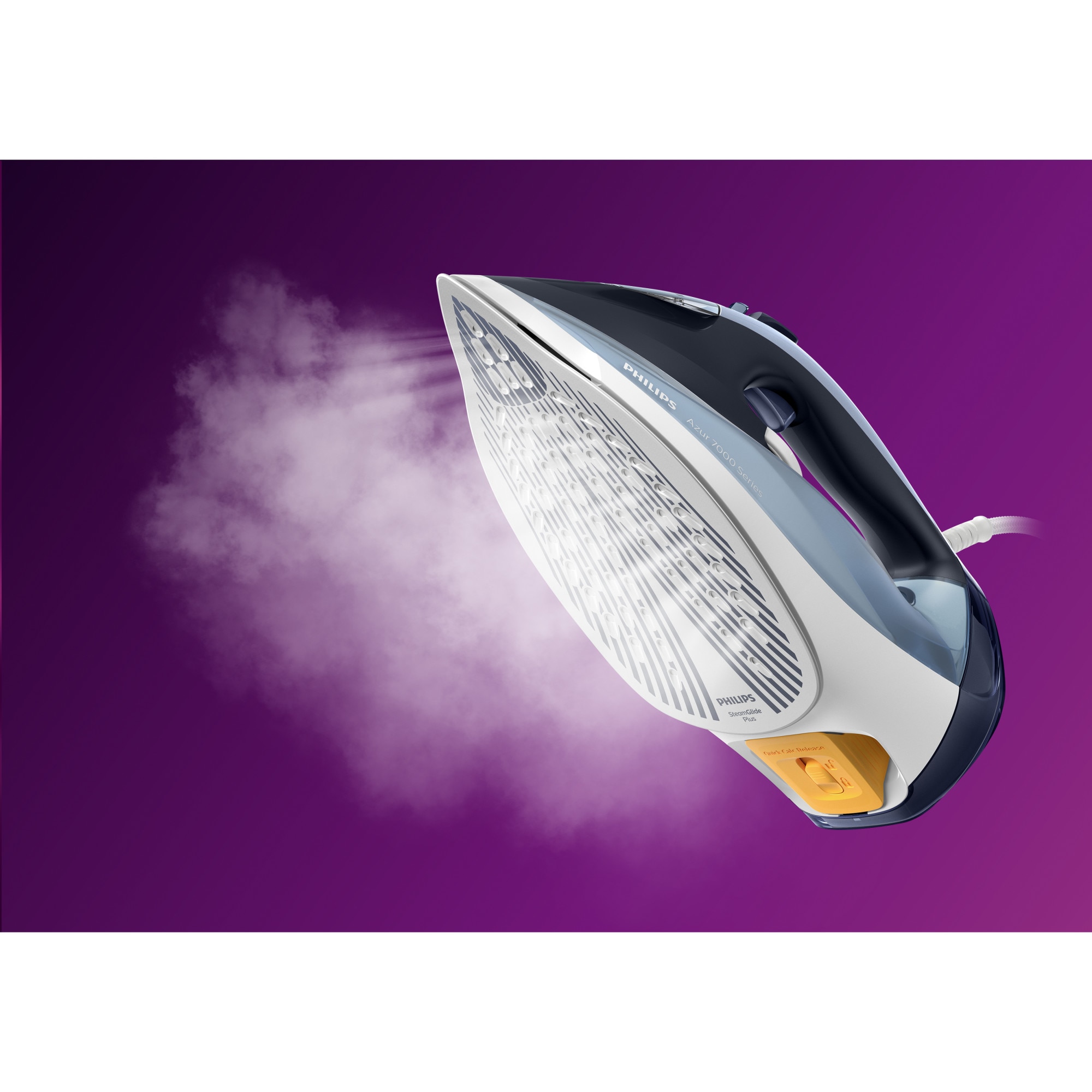 Fier de calcat Philips Azur DST7020/20, 2800W, debit de abur continuu de 50g/min si jet de abur de 250 g, talpa SteamGlide Plus, rezervor de 300ml si sistem de curatare automata cu rezervor integrat pentru calcar, albastru